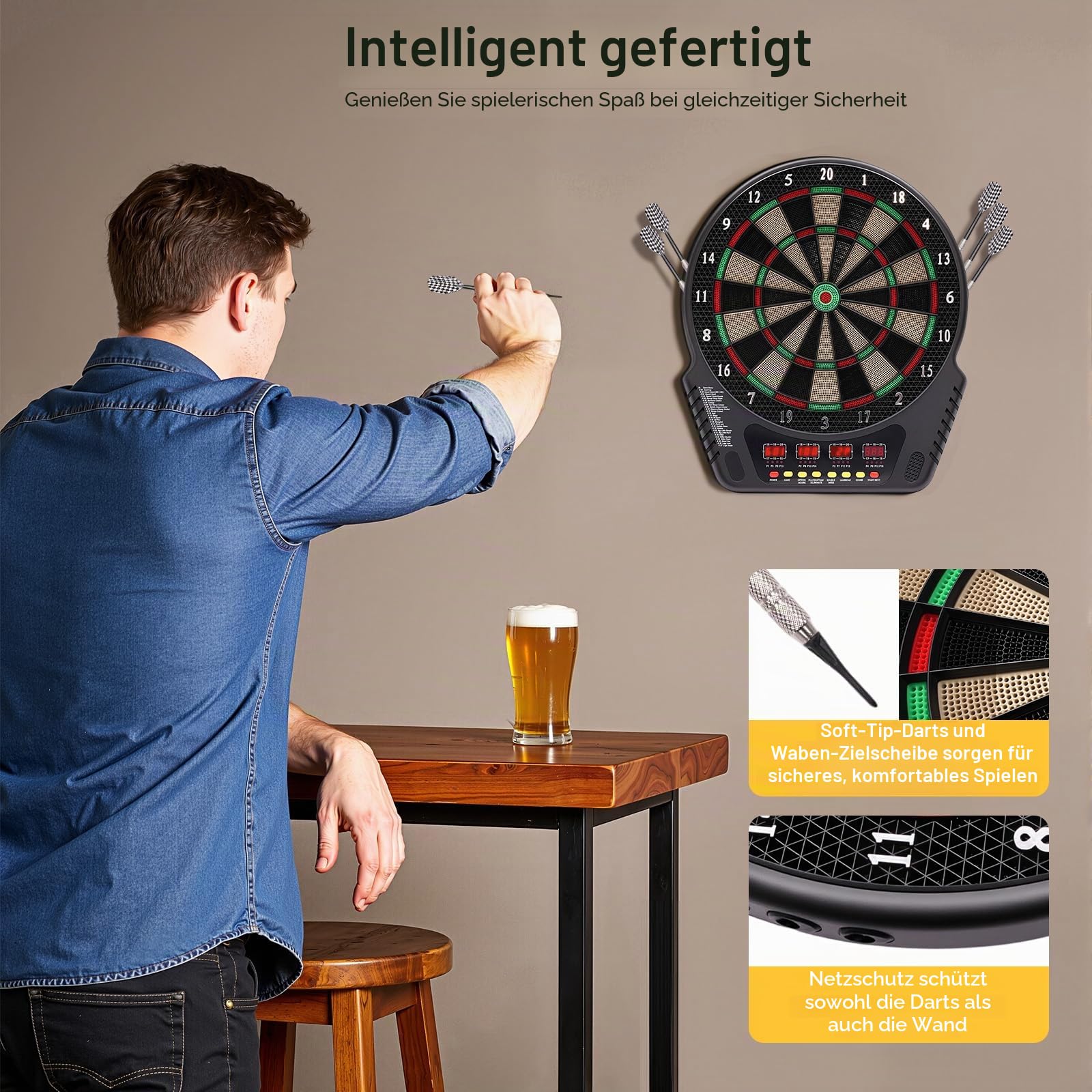 Elektronische Dartmaschine mit 27 Spielmodi bis zu 16 Spieler & Sprachansage für Kneipe Party und Zuhause