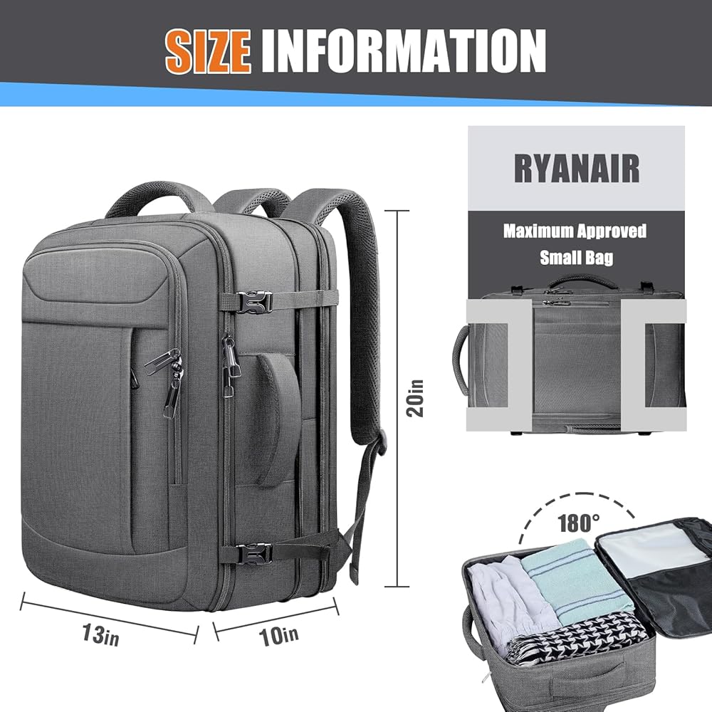 Amazon.co.jp: 拡張可能な40-50Lトラベルバックパック、機内