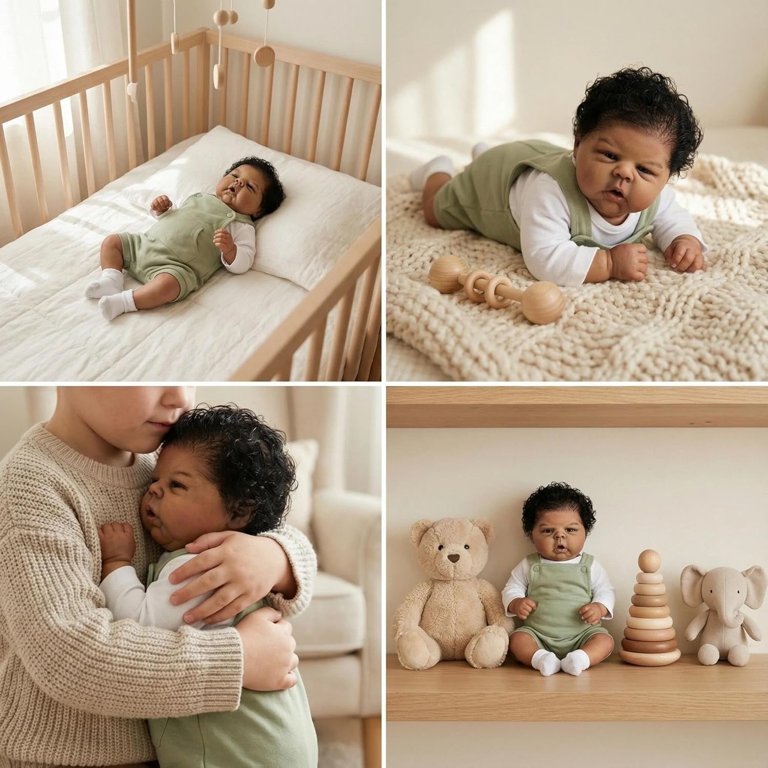 Angelbaby Big Size Reborn Baby Dolls Black Boy 24 Inch Reborn Toddler Doll Lifelike African American Newborn Silicone Dolls, Realistic Weighted Soft Body Biracial Babys, Christmas Birthday Gifts