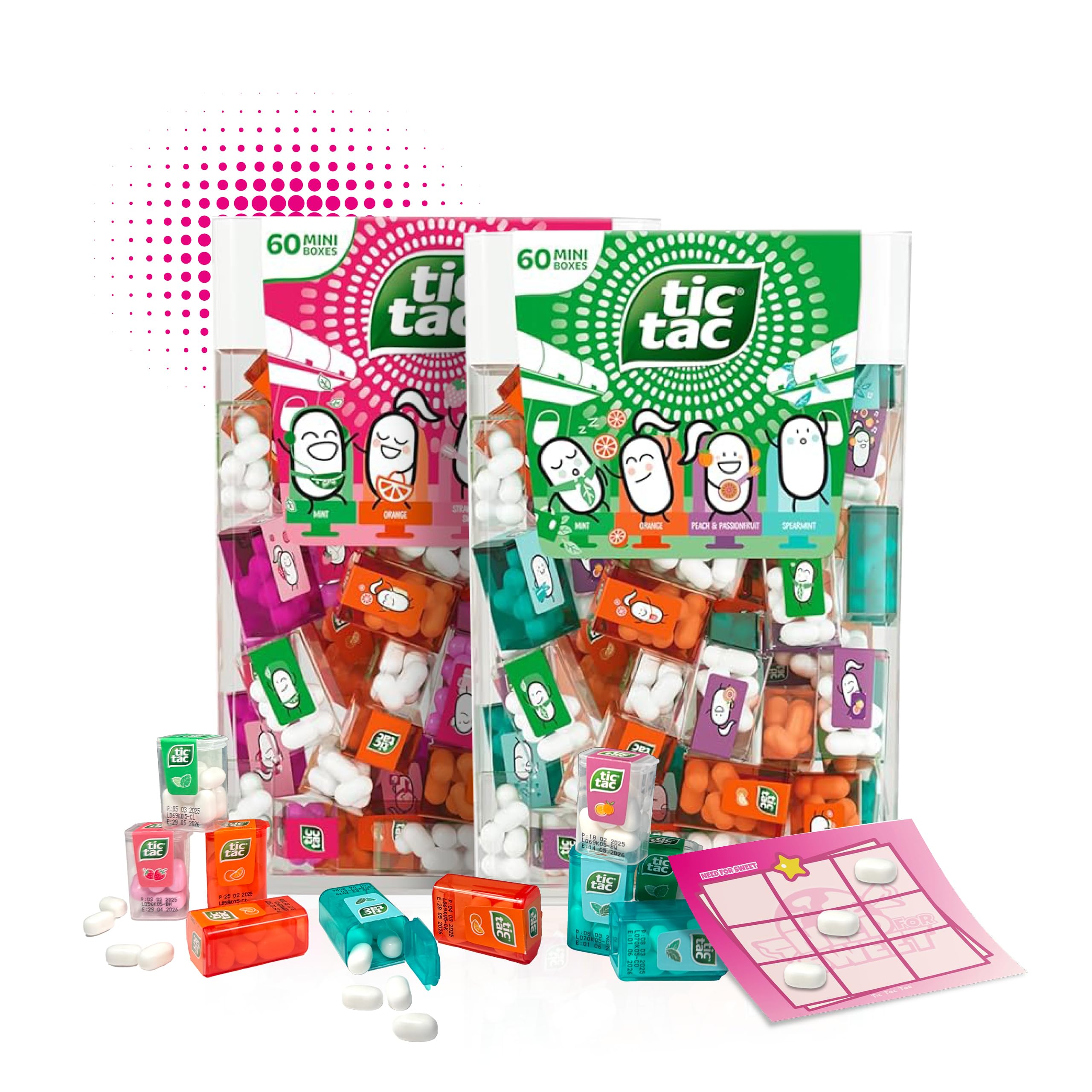 Tic Tac Travels mix 2 x 228 g – Needforsweet Box – idealny towarzysz na co dzień i w podróży, odświeżacz do ust, drażetki w kolorze truskawkowym i miętowym