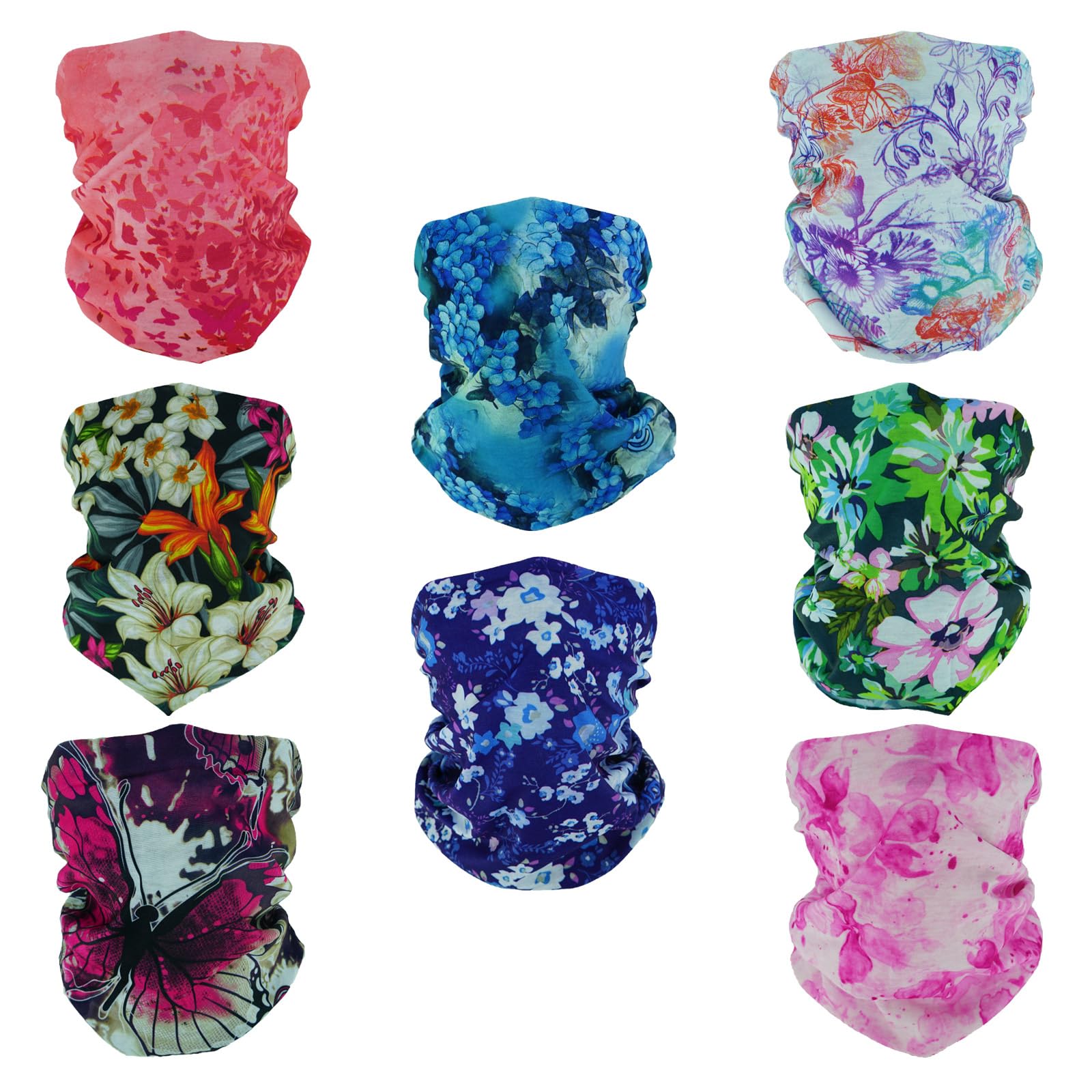 SMEHCF 8 Multipurpose Bandanas for Women Men Headband Balaclava Hair Head Scarf Face Half Airsoft Paintball Mask Neck Gaiters Breathable Washable Reusable Butterfly Flower