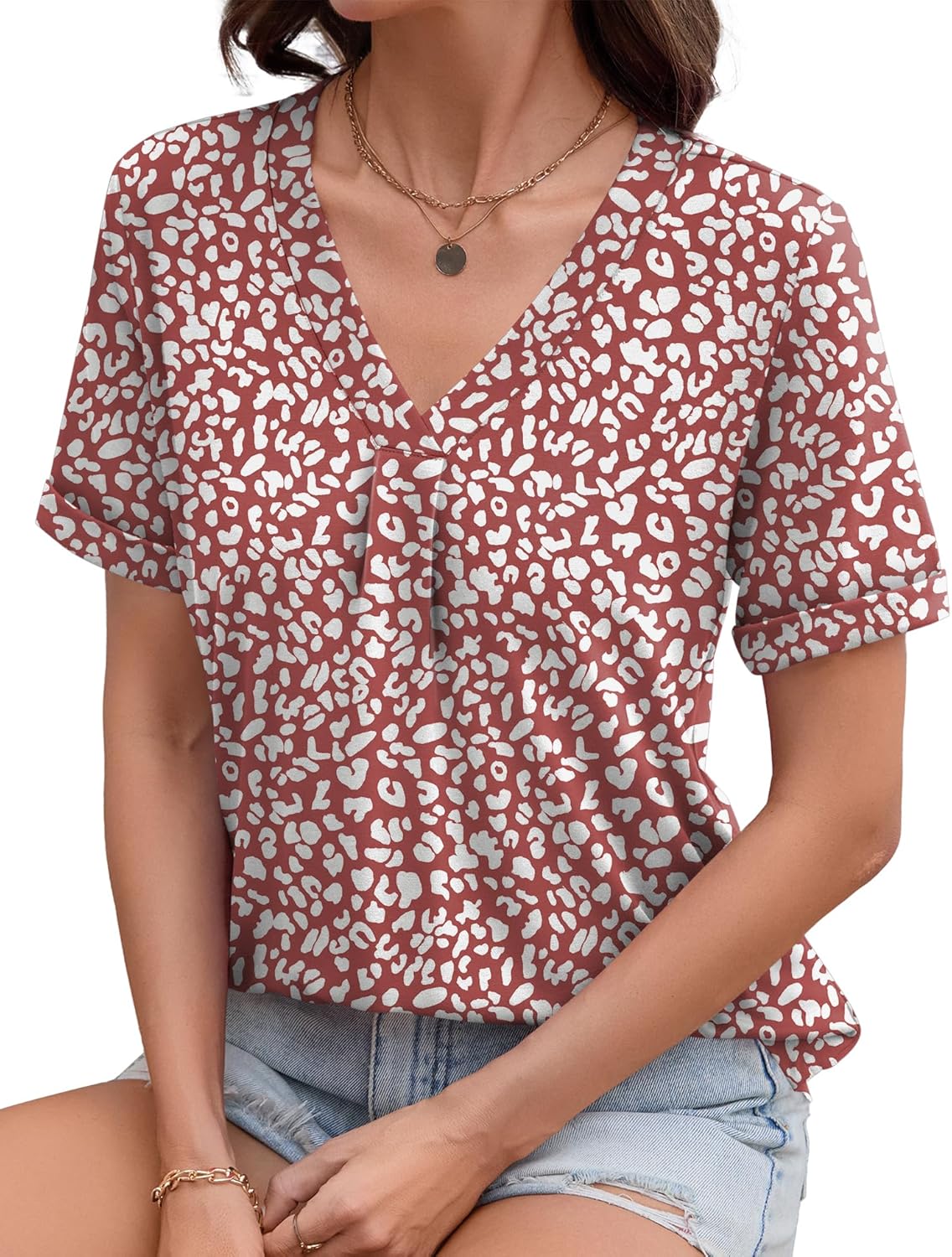 AKEWEI Womens Tops Short Sleeve Shirts for Women V Neck Business Casual Tunic Spring Fashion Clothes 2026 - Image 2