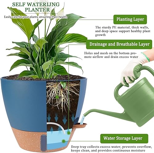 Miniatura 4 de Macetas de 12108 pulgadas, macetas grandes de plástico auto-regantes con agujeros de drenaje, depósito profundo, indicador de nivel de agua, macetas