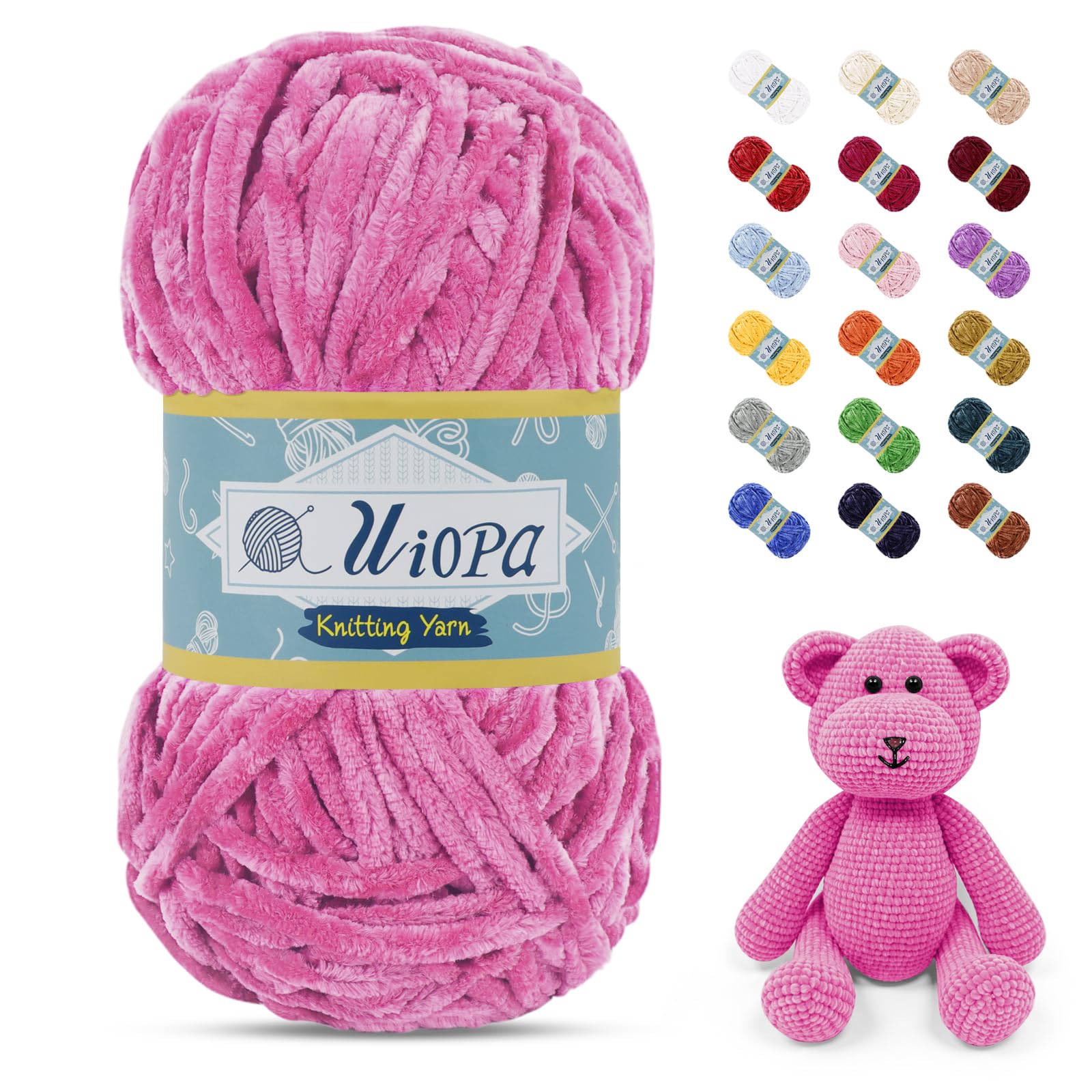 Uiopa 100g/80m Chunky Chenille Yarn, Plush Velvet Yarn Thick Chenille Wool, Rose Pink Fluffy Crochet Chunky Wool for Amigurumi Blankets Clothes DIY Crafts — image 1