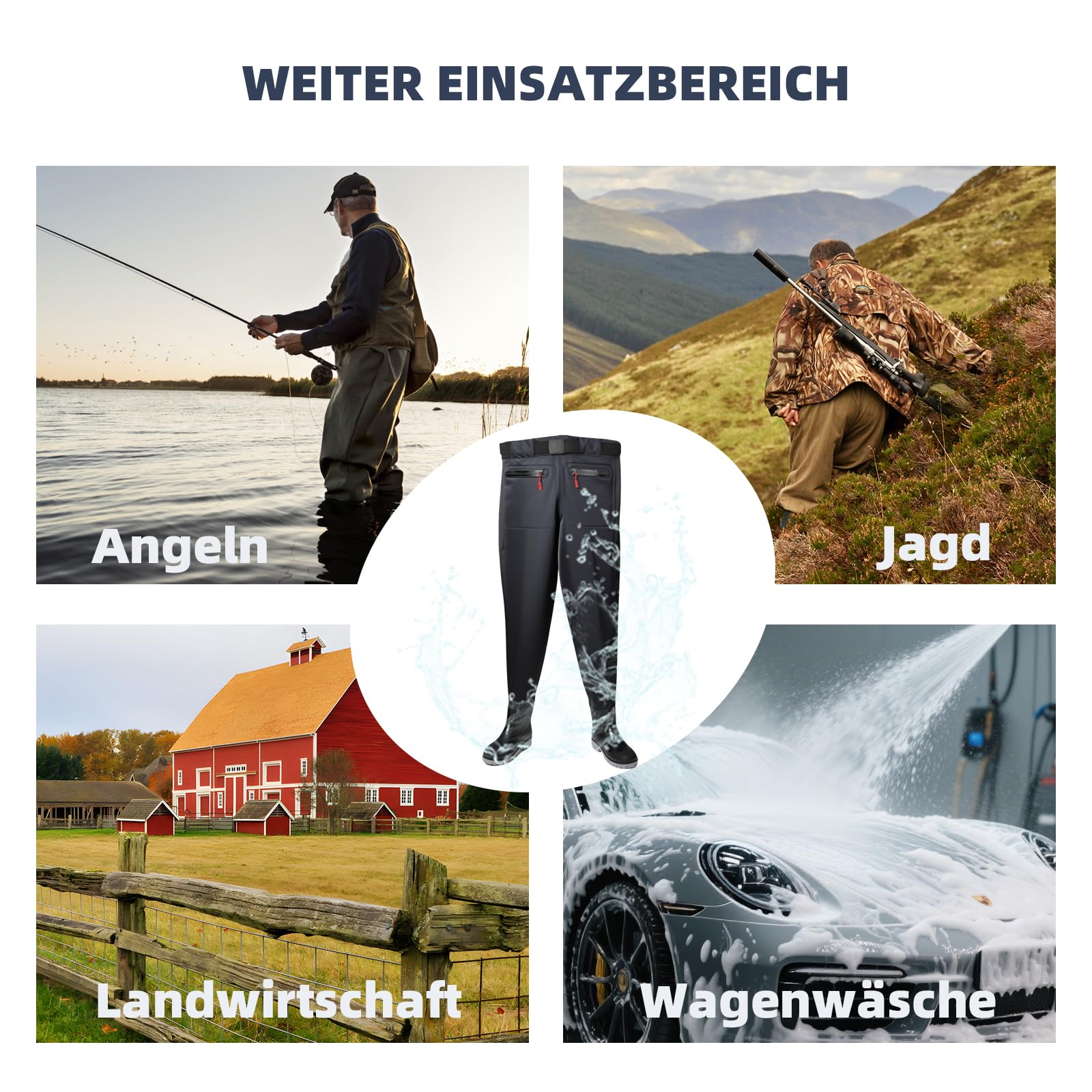 3D Nylon Wathose Herren wasserdicht Gr 40-45 Damen Frauen Wathose atmungsaktiv angelhose wasserdicht mit Stiefeln Fischerhose angelstiefel für Baustellen, Angeln, Bauernhöfe