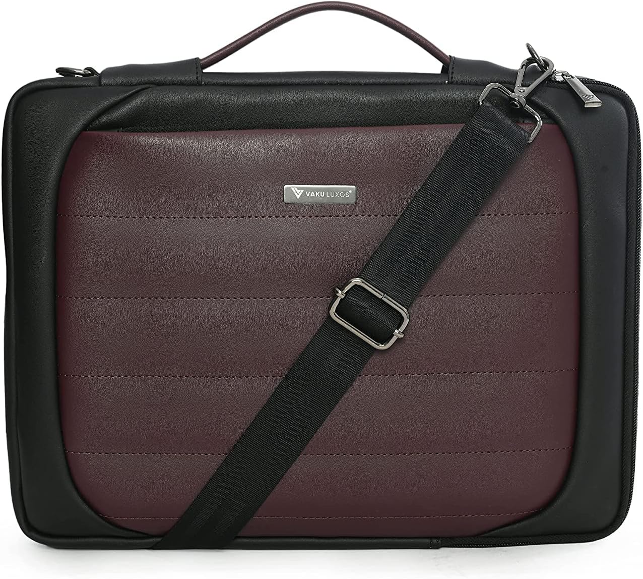 Vaku Luxos® Lasa Chivelle Premium Collection Leather Laptop Messenger Bag | Briefcase compatible with MacBook 13"|14" with adjustable strap (Black & Cherry), Black&Cherry