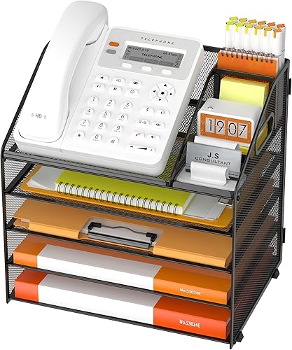 Miniatura 15 de DocNest Organizador de Bandeja de Cartas de Papel de 5 Niveles, Archivador de Escritorio de Malla con Asa, Organizadores de Escritorio para Espacio