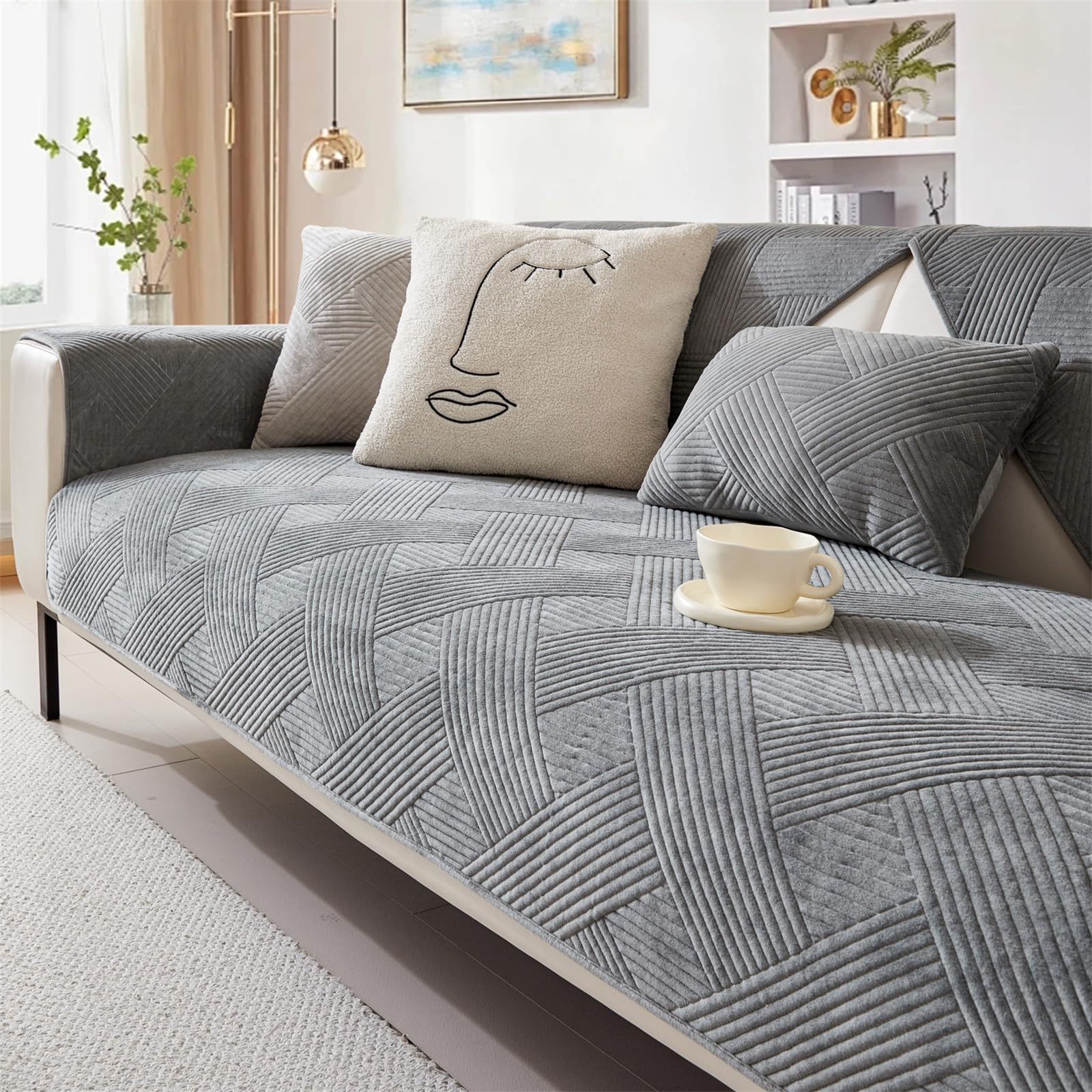LINGKY Sofa Cover 1 2 3 4 Seater Soft Milk Velvet Sofa Cushion Covers Washable Corner Sofa Cover L Shape Non-Slip Sofa Slipcovers Sectional Couch Covers Furniture Protector (Dark Grey,70x180cm) — image 1