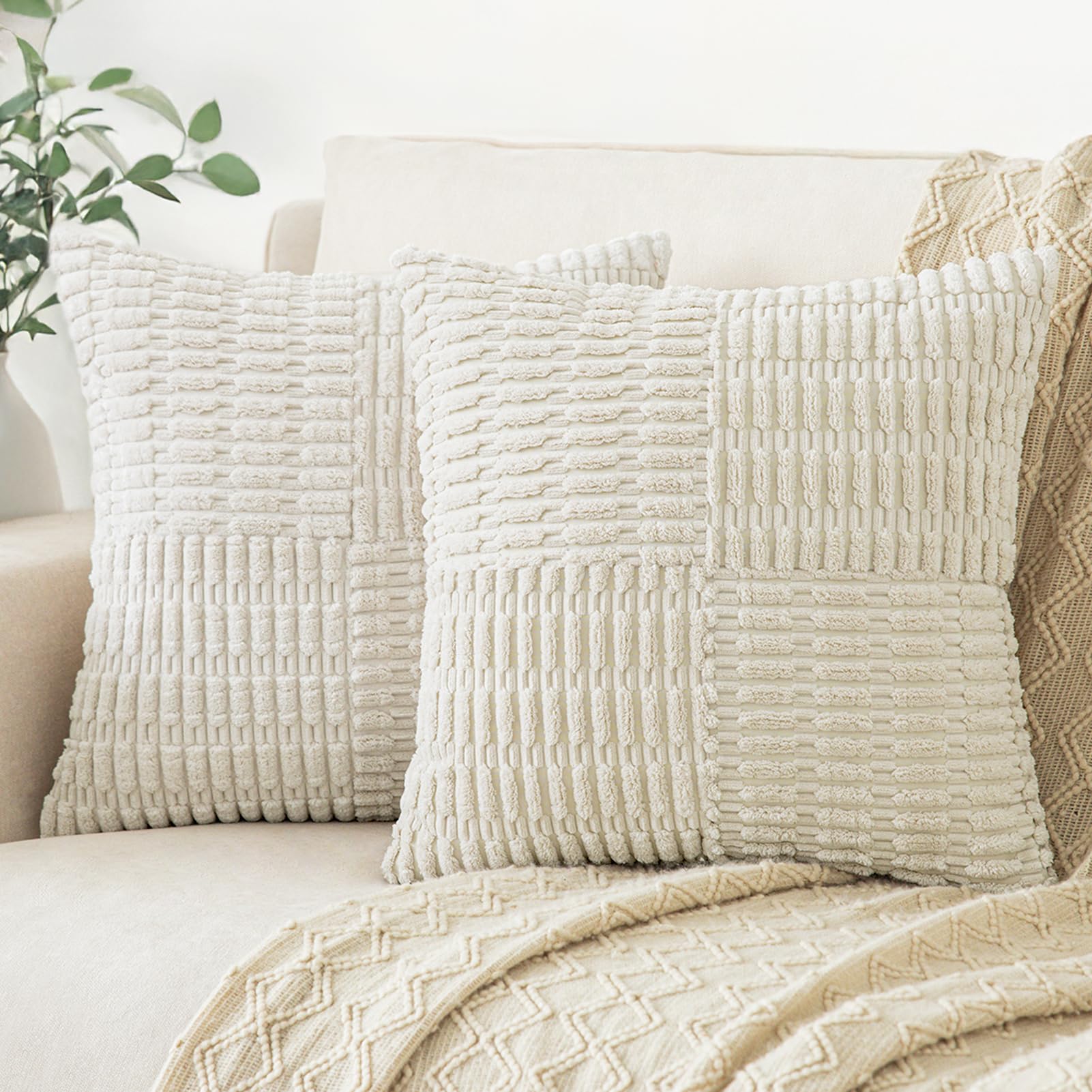 Softalker Throw Pillow Covers 20x20 Inch, Spring Set of 2 Soft Corduroy Textured Pillow Case Modern Euro Decorative Pillow Covers for Outdoor Couch