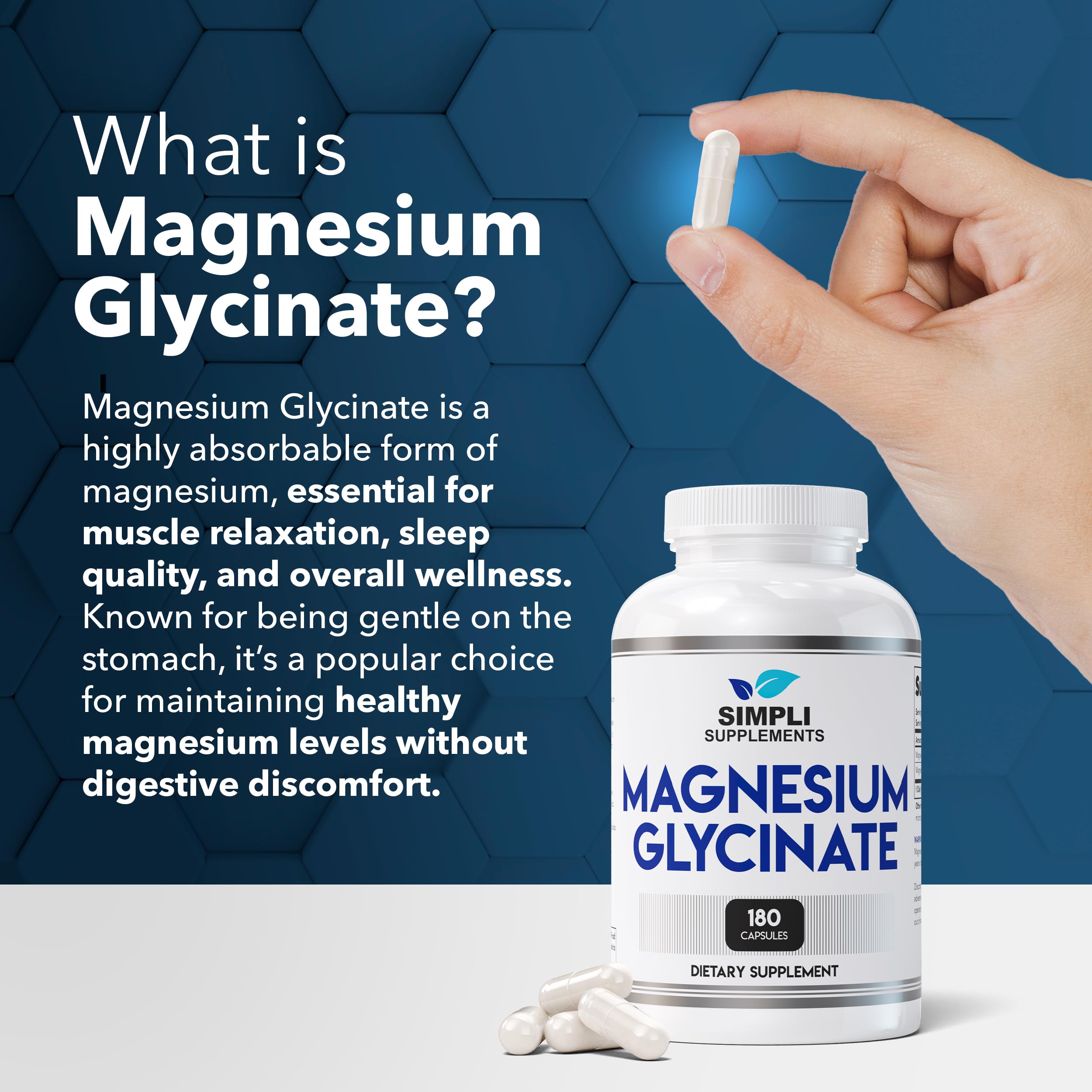 Magnesium Glycinate 400mg per Serving – High Absorption – Gentle on Stomach – Supports Sleep, Relaxation, Muscle, Bone & Immune Health – Non-GMO, Vegan, 180 Capsules