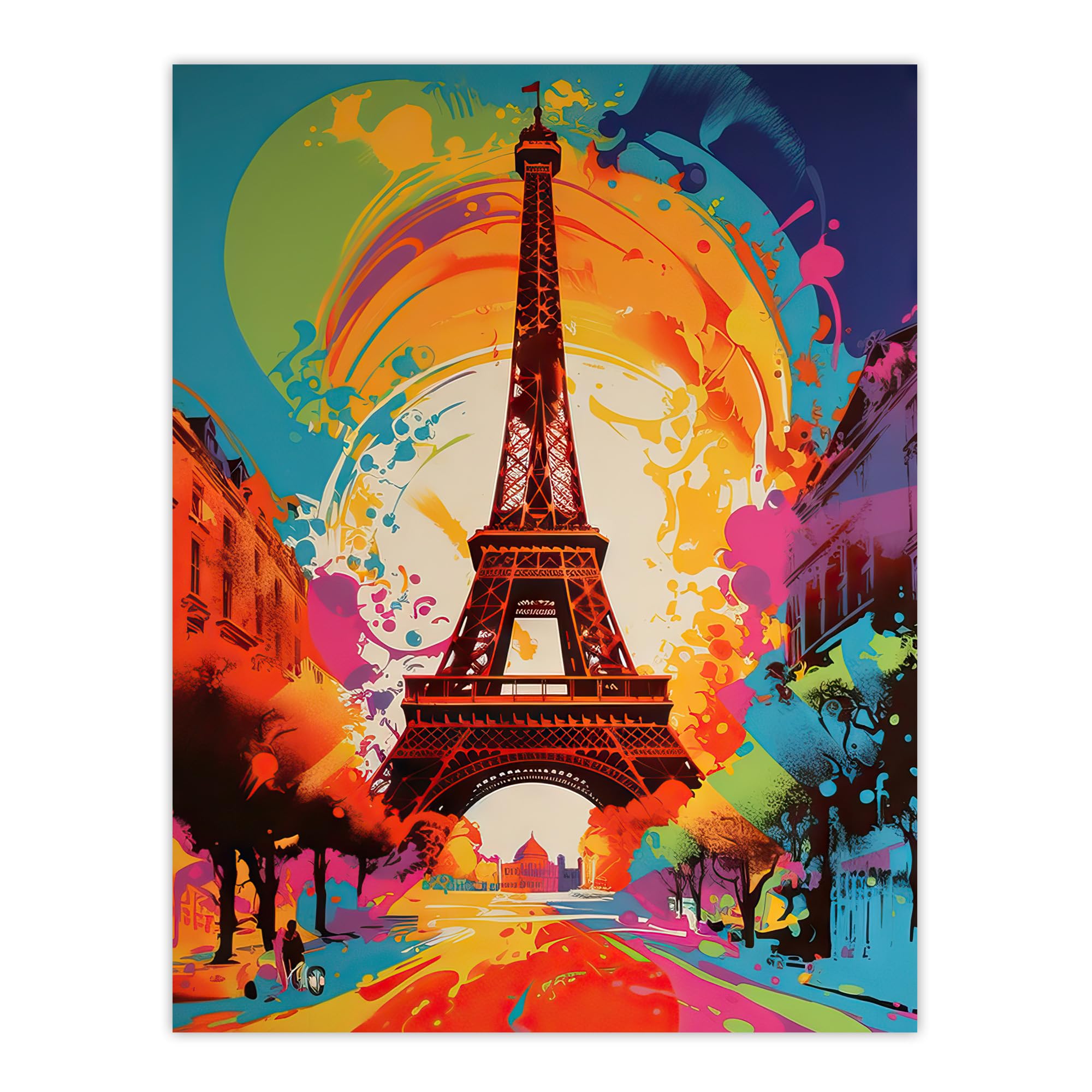 Artery8 Unframed 12X16" Abstract Paris Eiffel Tower Sunrise Colour Explosion France Monument Vibrant Bold Bright Colourful Painting Unframed Wall Art Print Poster Home Decor Premium