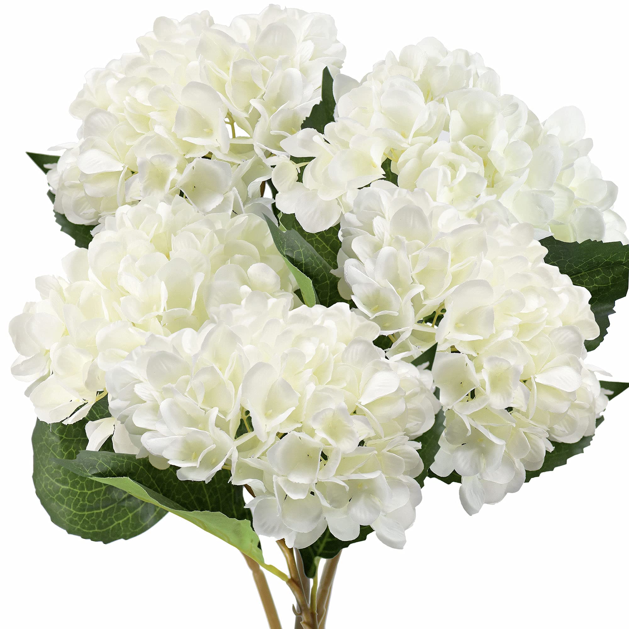 Fiveseasonstuff White 5 Stems Silk Artificial Hydrangea Flowers, ‘’Life-Size’’ Bouquet, Floral Arrangement, Floral Arrangement Decoration 47Cm