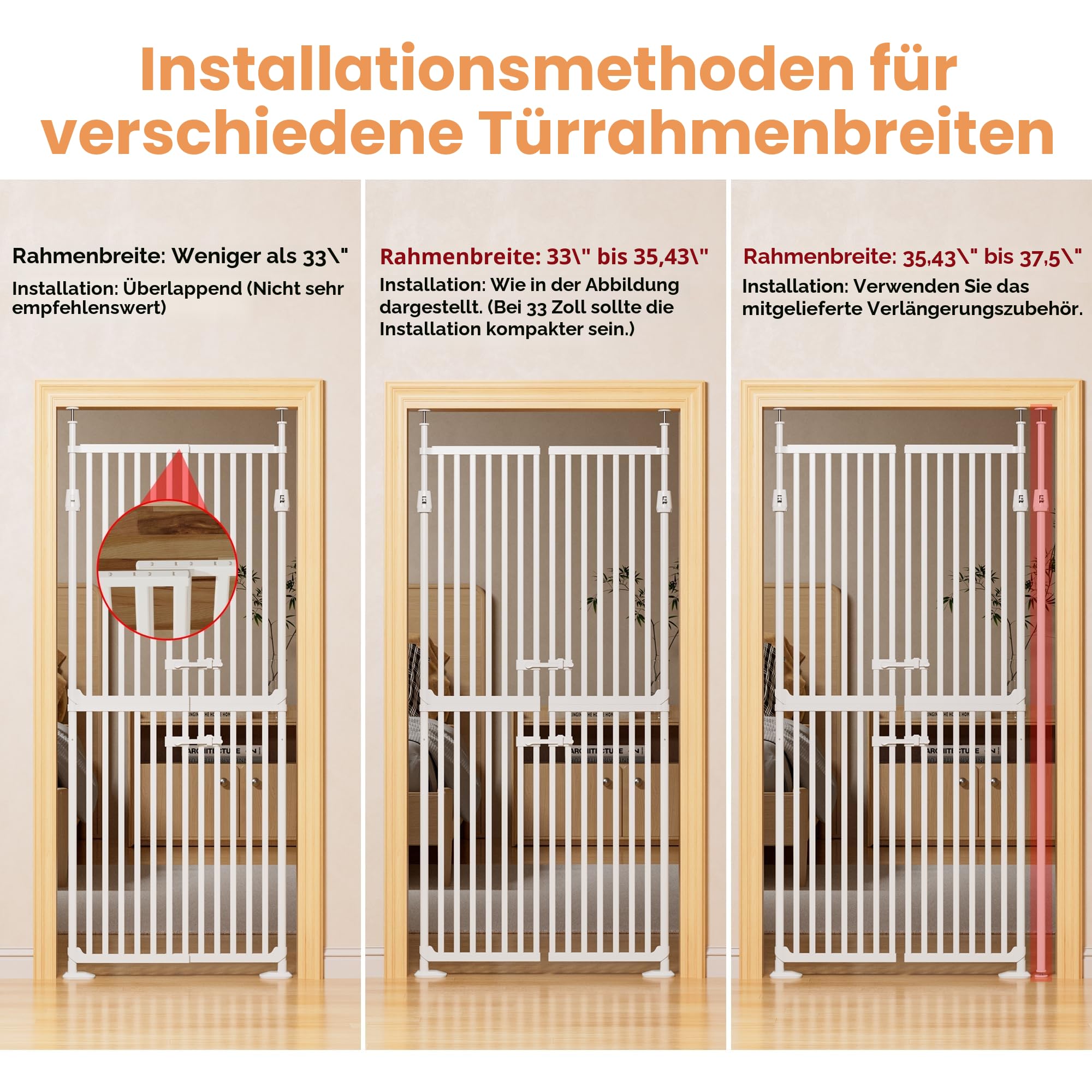 180,3 cm Extra Hohes Katzengitter Tür, 86-90 cm Breites Katzenschutzgitter, 3,4 cm Extra Schmaler Spalt, Automatisches Schließen, Kein Bohren, Doppelte Haustiertür für Türen, Küche