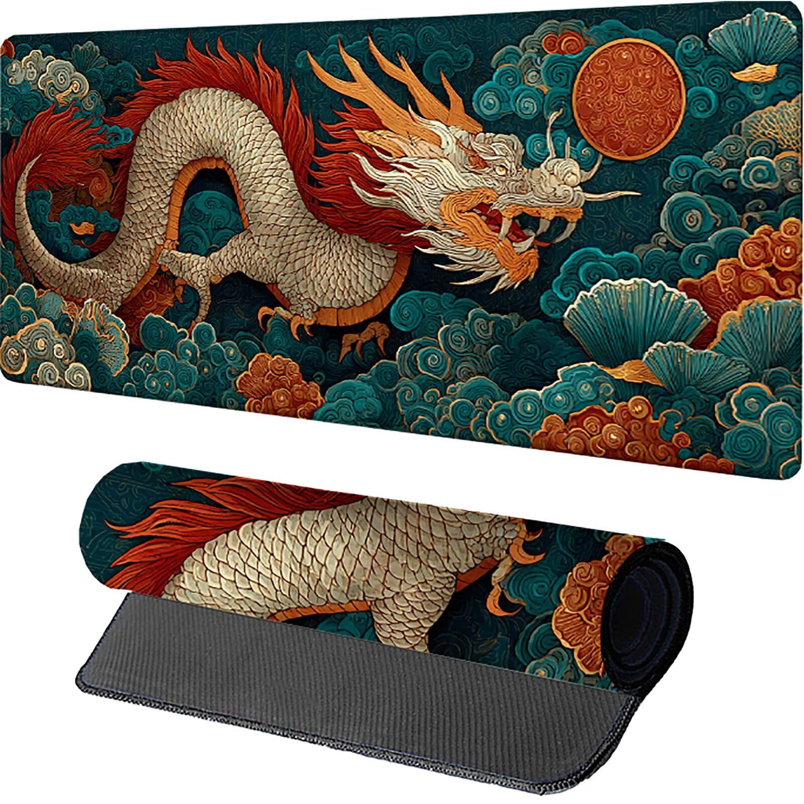 Cloud Gamingowa podkładka pod mysz 1000 x 500 x 3 mm, Dragon podkładka pod mysz XXL z przyszytymi krawędziami, akcesoria gamingowe, poprawia precyzję i prędkość, podkładka pod mysz, duża do komputera