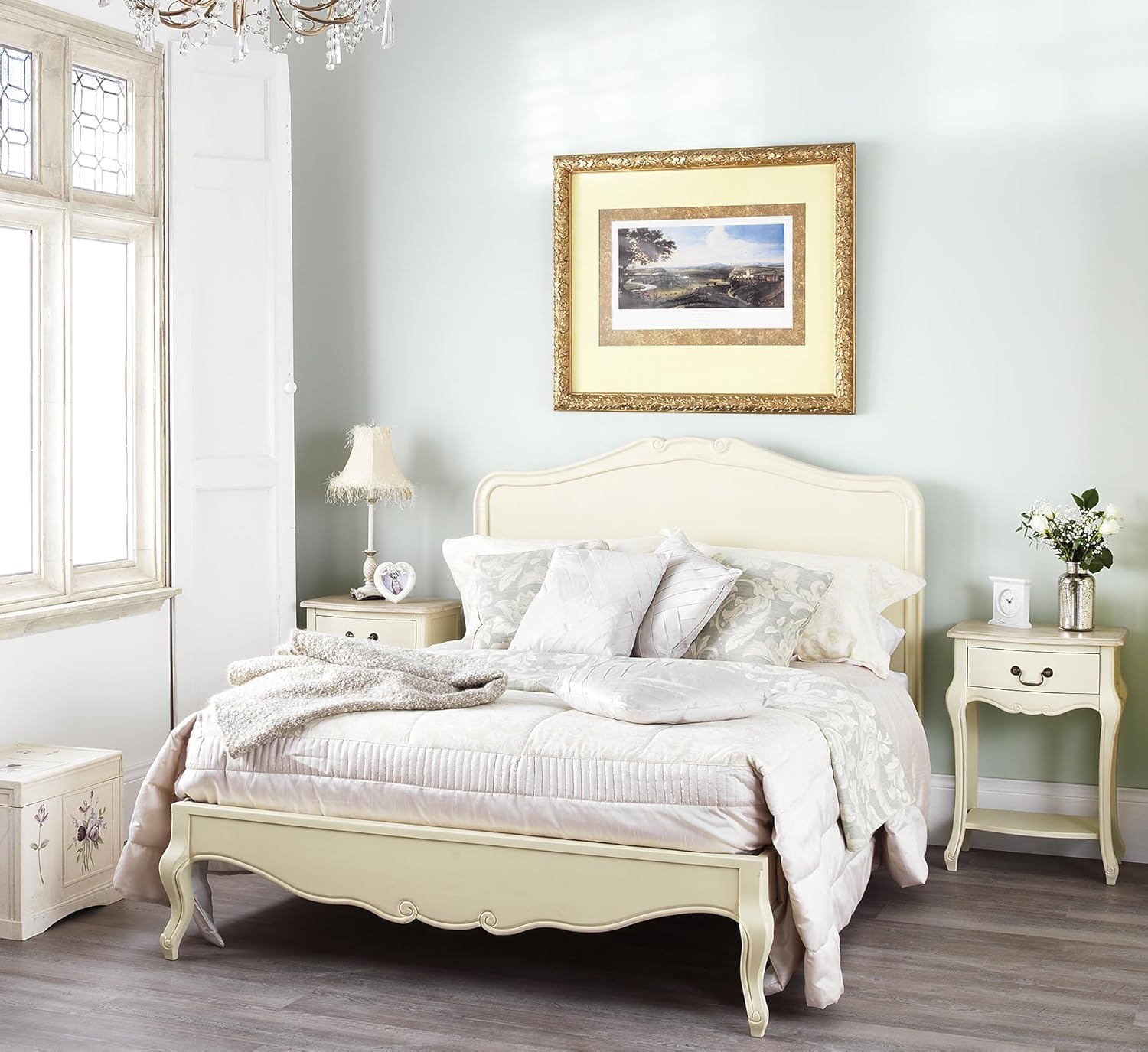 Juliette King Size 5ft Wooden Bed French Style Wooden Bed Frame with Carved Detail on