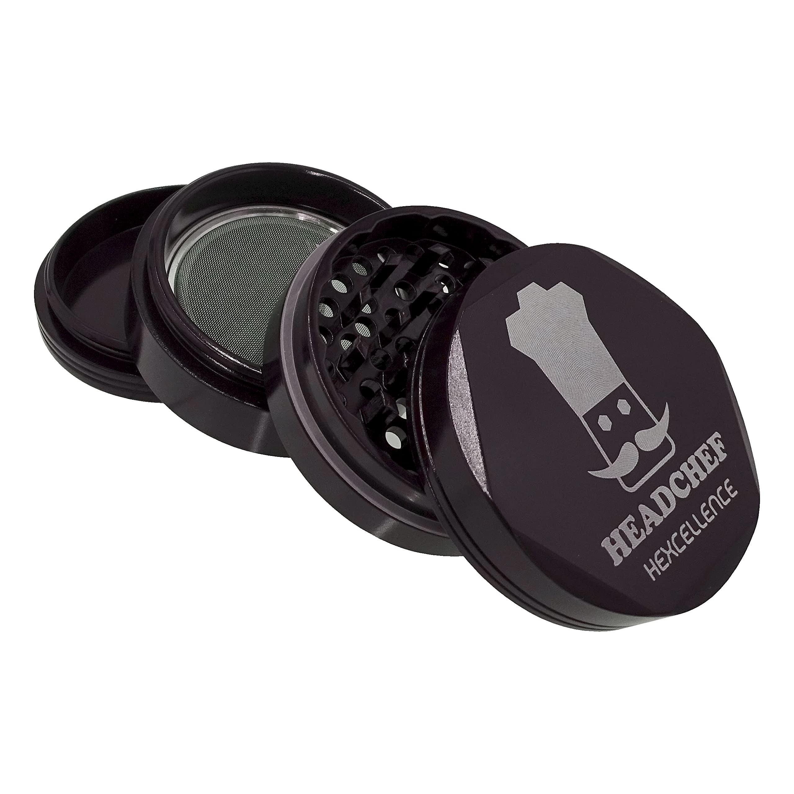 Headchef Hardcore Hexcellence Ceramic Non-Stick Coated Metal Herb Grinder, 4 Piece, 62mm (Dead Blue) - Image 2