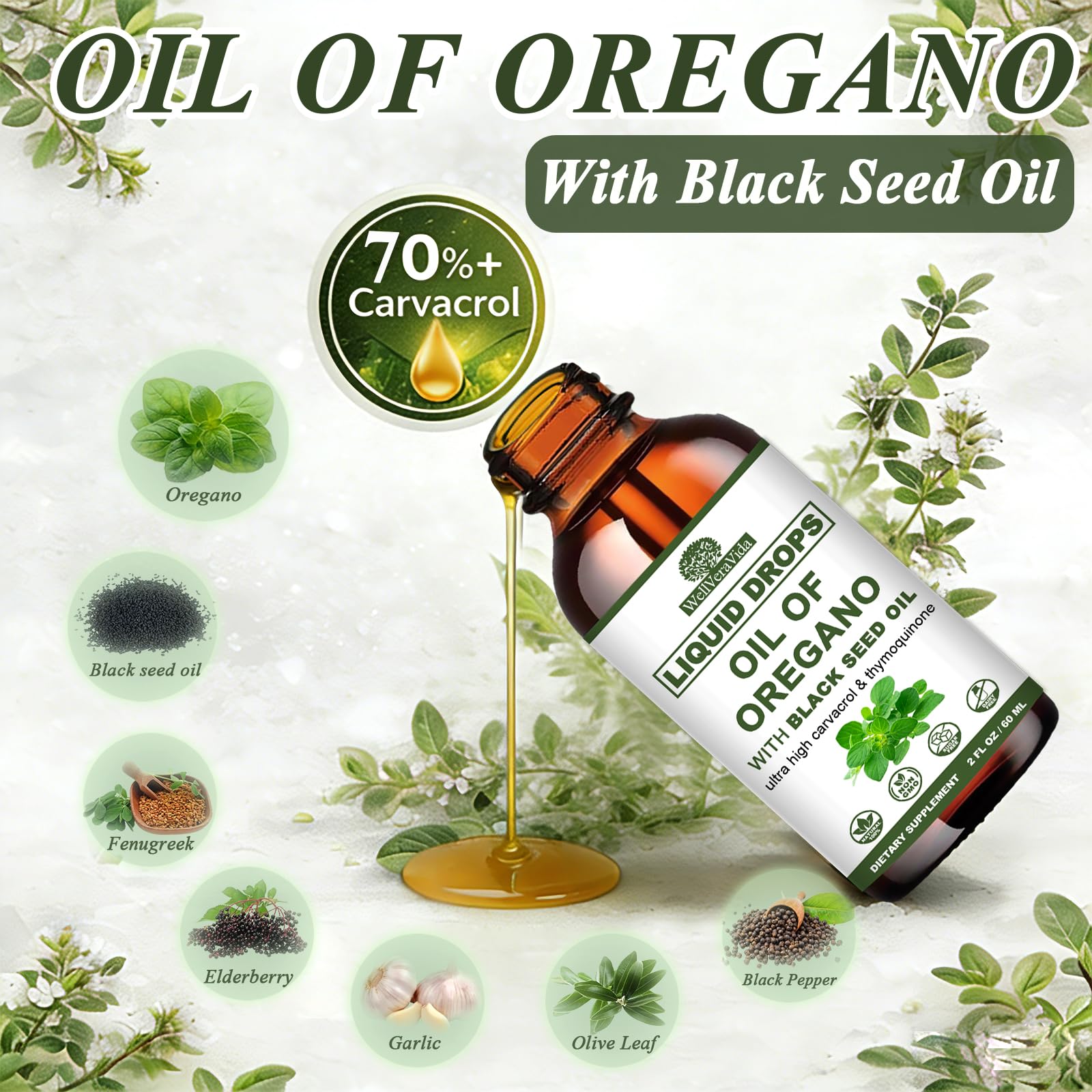 Oil of Oregano with Black Seed Oil - Organic Herbal Oregano Oil Supplement — Amazon image 2
