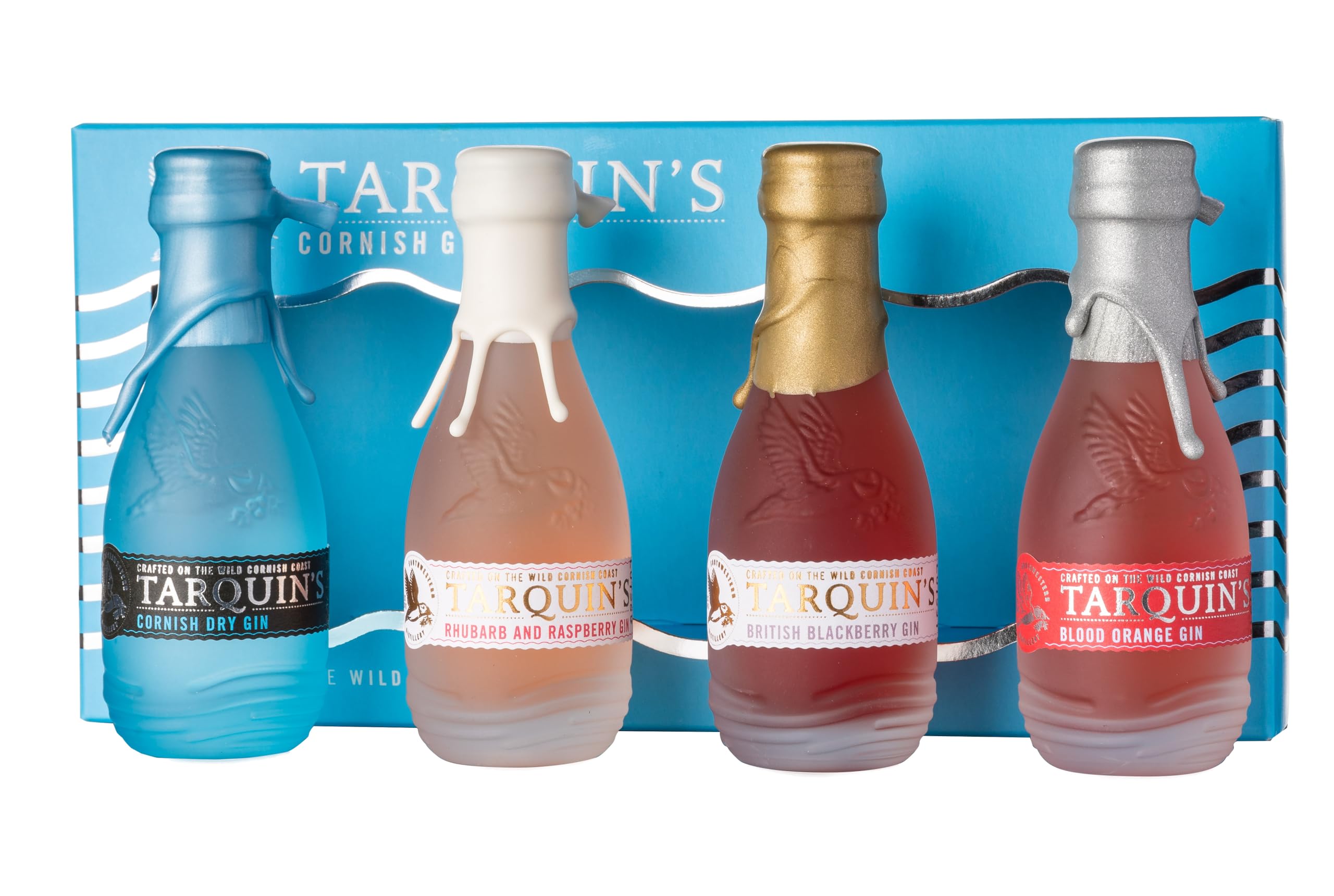 Tarquin’s Gin Mini Gift Set | 4 x 5cl Cornish Dry, Blood Orange, Rhubarb & Raspberry, British Blackberry Gin | Every Mini Bottle is Waxed by Hand | Crafted in Cornwall