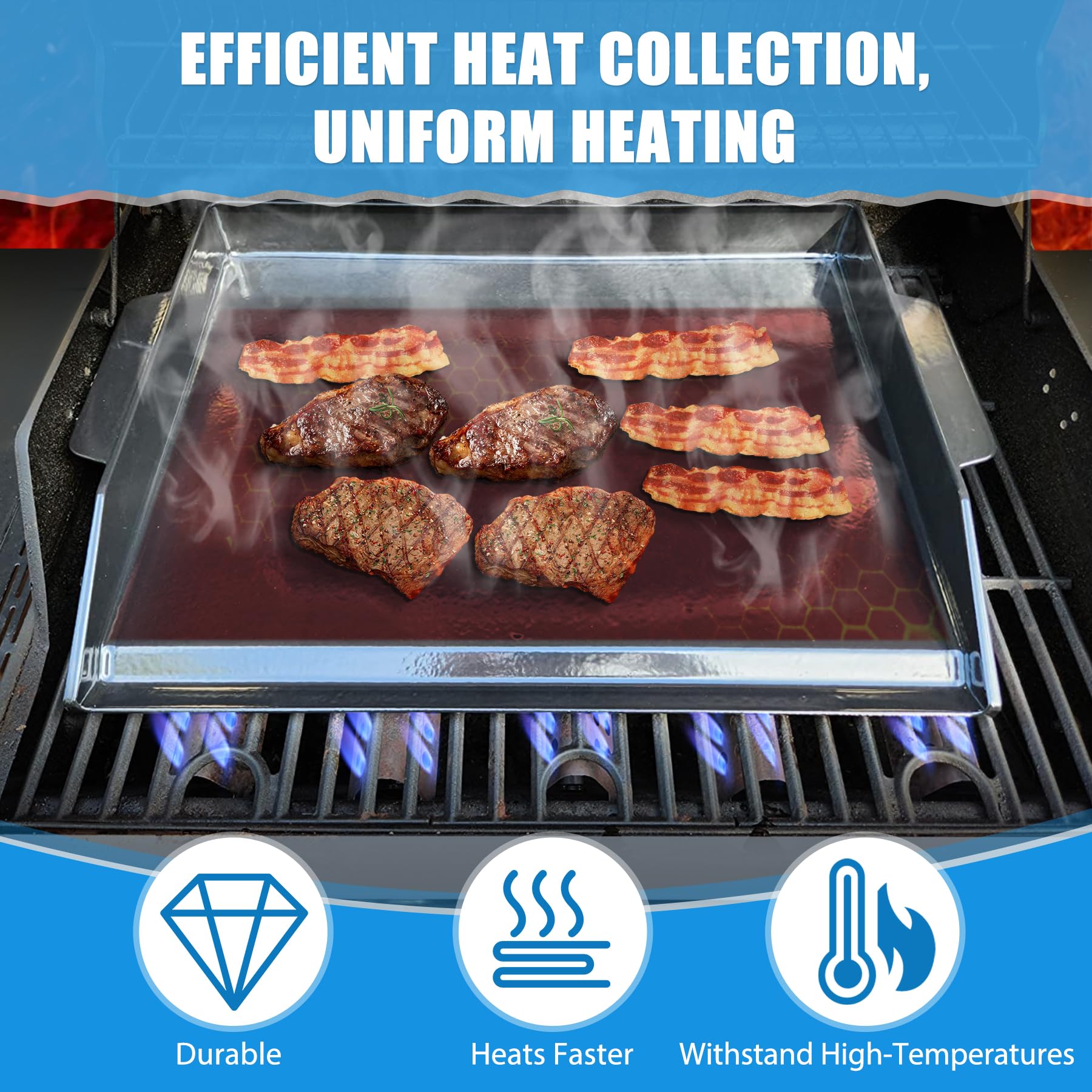 KEESHA Universal Cast Iron Griddle - 18.6" X 14" Porcelain Enamel Flat Top For Grills