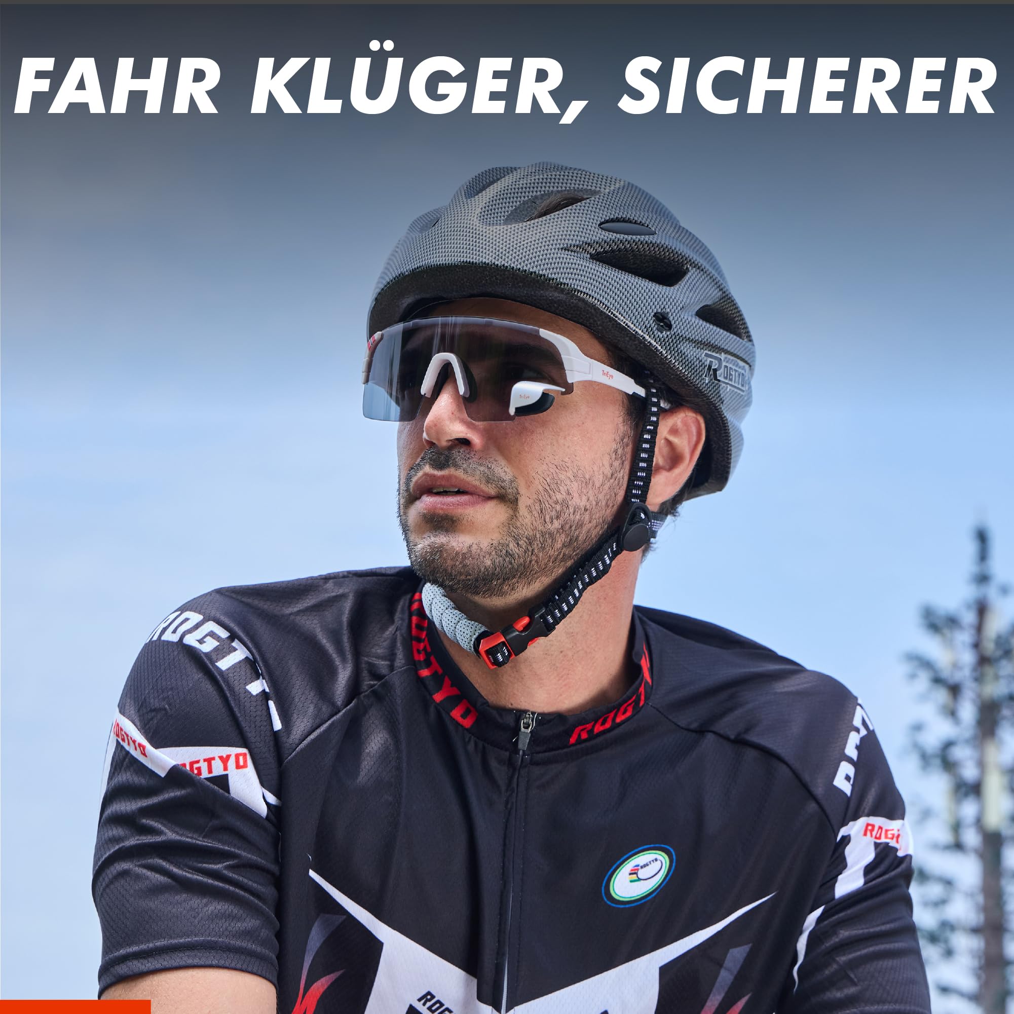 TriEye Fahrradbrille Mit Rückspiegel Links – Selbsttönende Sportbrille Für Herren & Damen – Winddicht & UV400 Schutz – Rennradbrille Für Straße & Pendler – Fahrrad Zubehör