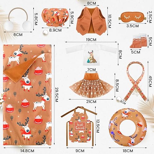 Miniatura 44 de Kacctyen 12 piezas de accesorios de Navidad incluyen muñeca de Navidad, saco de dormir, suéter, delantal, sombrero de chef, bufanda, orejeras