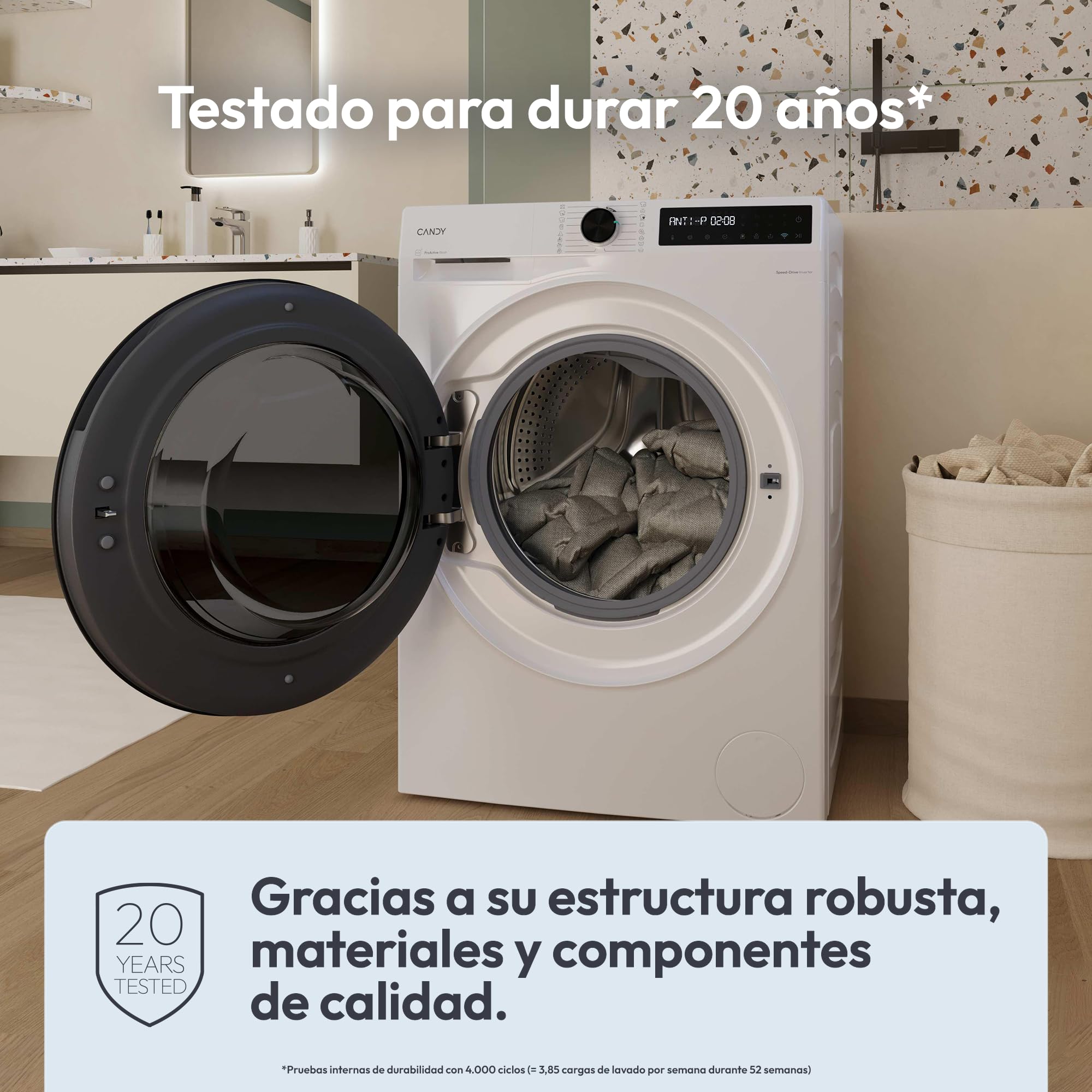 Candy ProWash&Dry 500 - BWR 4128BL8-S Lavasecadora, 12KG+8KG, 1400RPM, Pantalla Táctil + Rosca, Motor Inverter SpeedDrive, 16 Ciclos, 6 Rápidos, Funciones Higiénicas, Wifi, Inicio Diferido 24H, Blanca