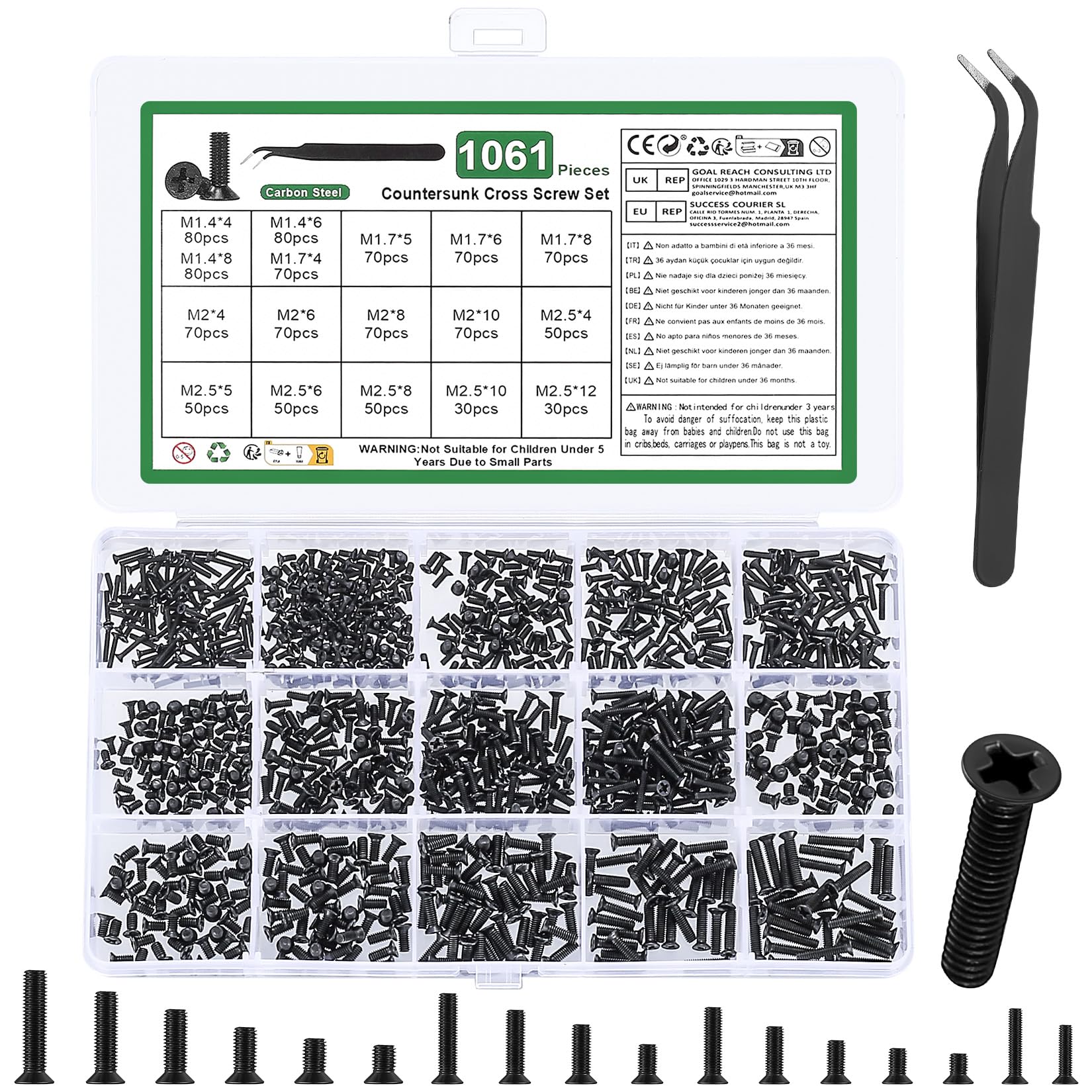 Set di Viti per Laptop M1.4 M1.7 M2 M2.5 + Pinzetta, Viti a Testa Svasata per PC