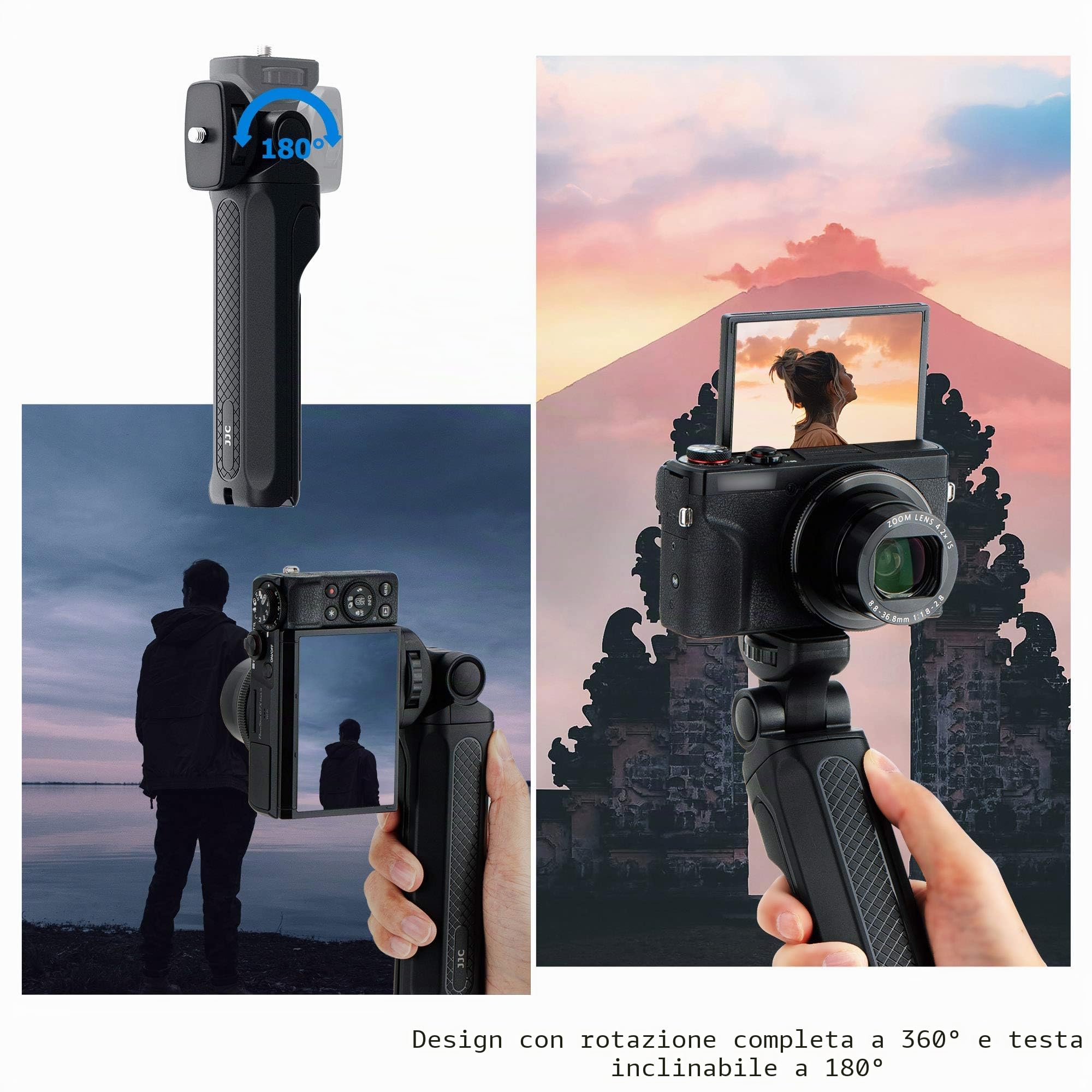 JJC Asta per fotocamera, impugnatura, supporto da tavolo, treppiede, bastone per selfie, stabilizzatore da mano per Canon, Nikon, Sony, DSLR, fotocamera digitale, videocamera