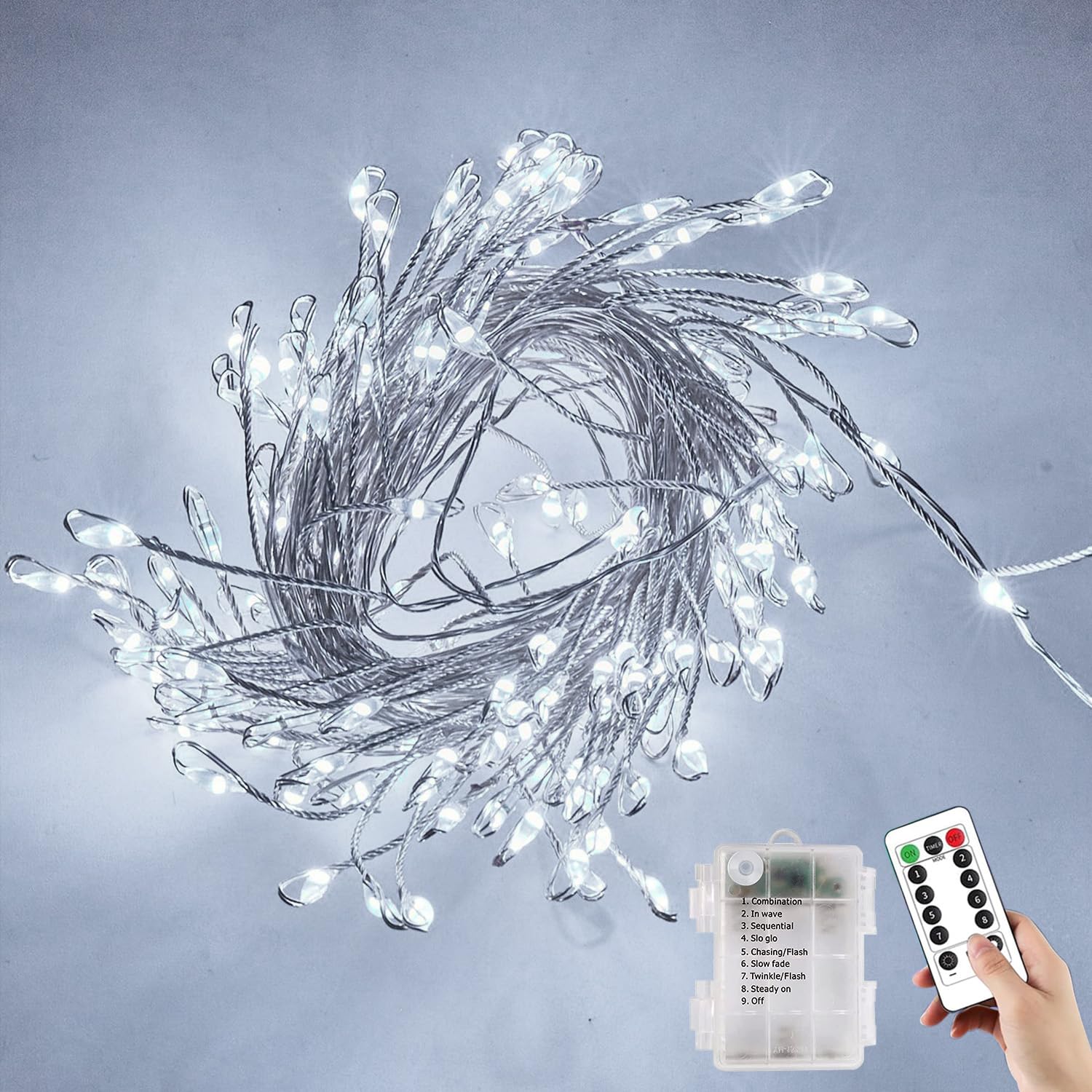 YUANYUYING Fairy Lights with Remote - Firecrackers String Lights 16.69Ft 200 LED Waterproof Cluster Christmas Lights, Battery Operated Fire Crackers Garland for Bedroom, Garden, Party Decor (White)