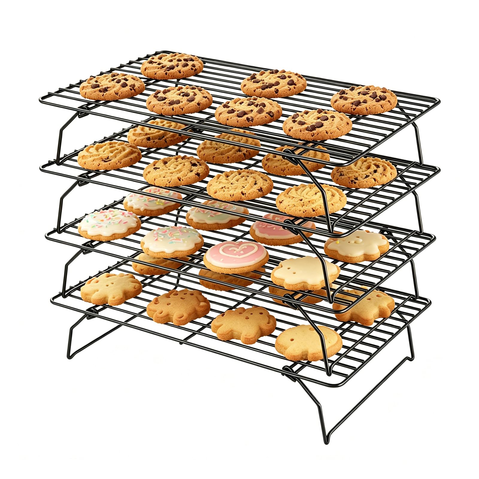 Grille de Refroidissement Empilables en Acier Inoxydable 40x25x4 cm 4 Étages Antiadhésif Cuisson Pâtisserie