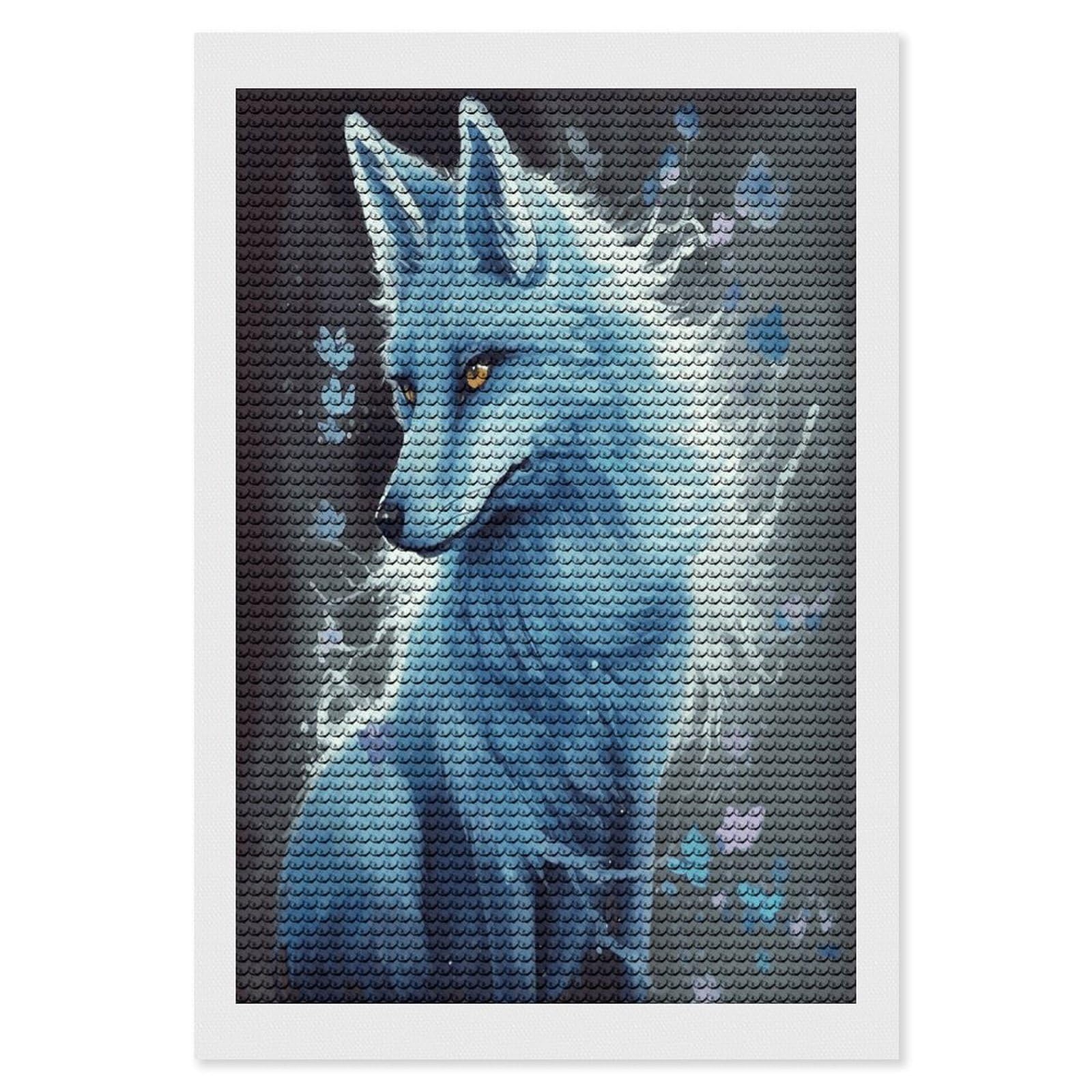 FekiLoot Diamond Art Kits for Adults, DIY 5D Blue Fox Diamond Painting Kits for Beginners, Full Round Drill Diamond Dots Painting Gem Art Crafts for Home Wall Decor & Gift 8"x12"