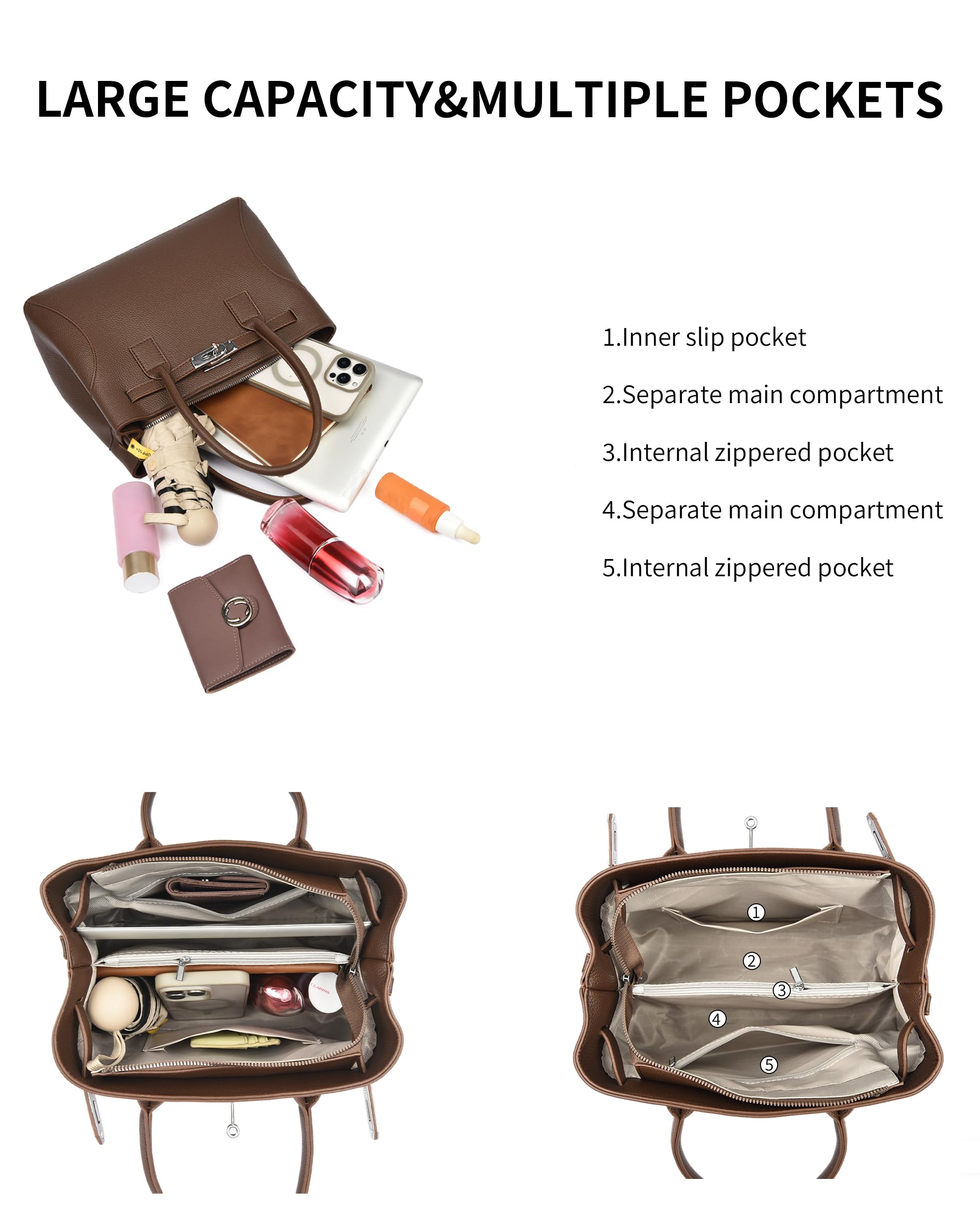 MYHOZEE Handbags Purses for Women Leather Top-Handle Bag Hand Bags Waterproof Crossbody for Womens Ladies Satchel bags — view 3