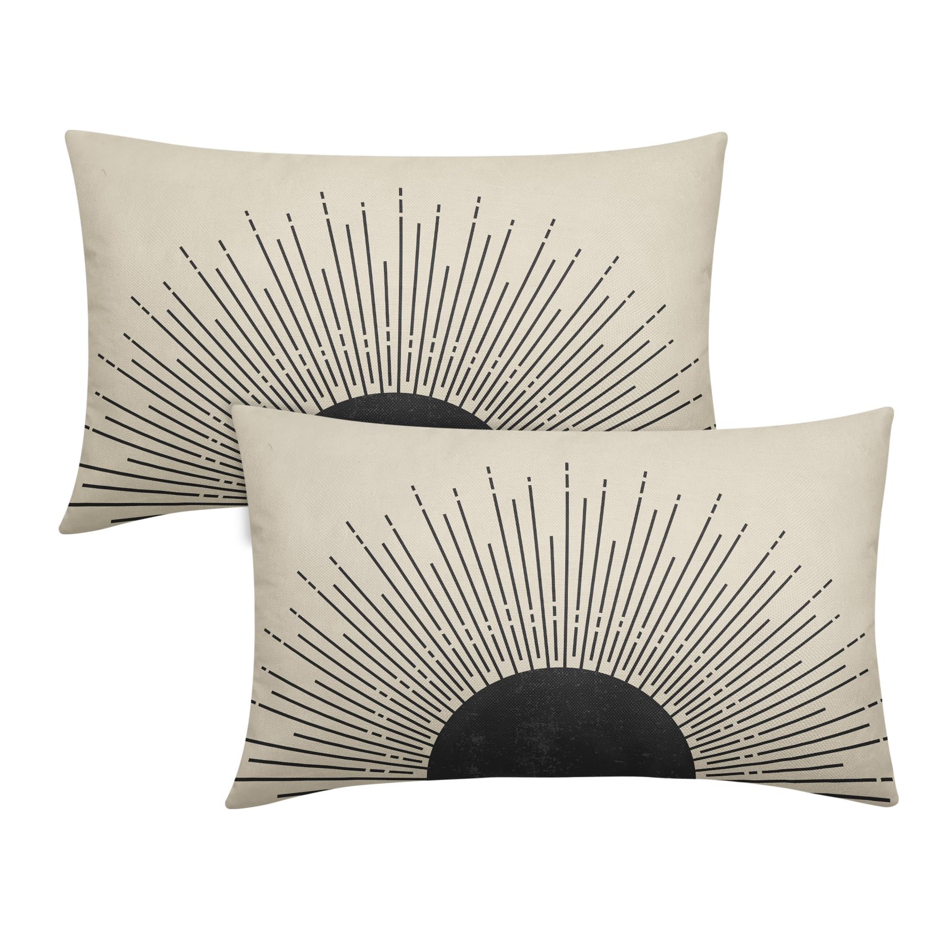 Black Sun Sunrise Sunshine Lumbar Pillow Covers 12X20 Inch Sunset Boho Abstract Decorative Pillow Cases Modern Bohemian Cotton Linen Throw Pillows Set