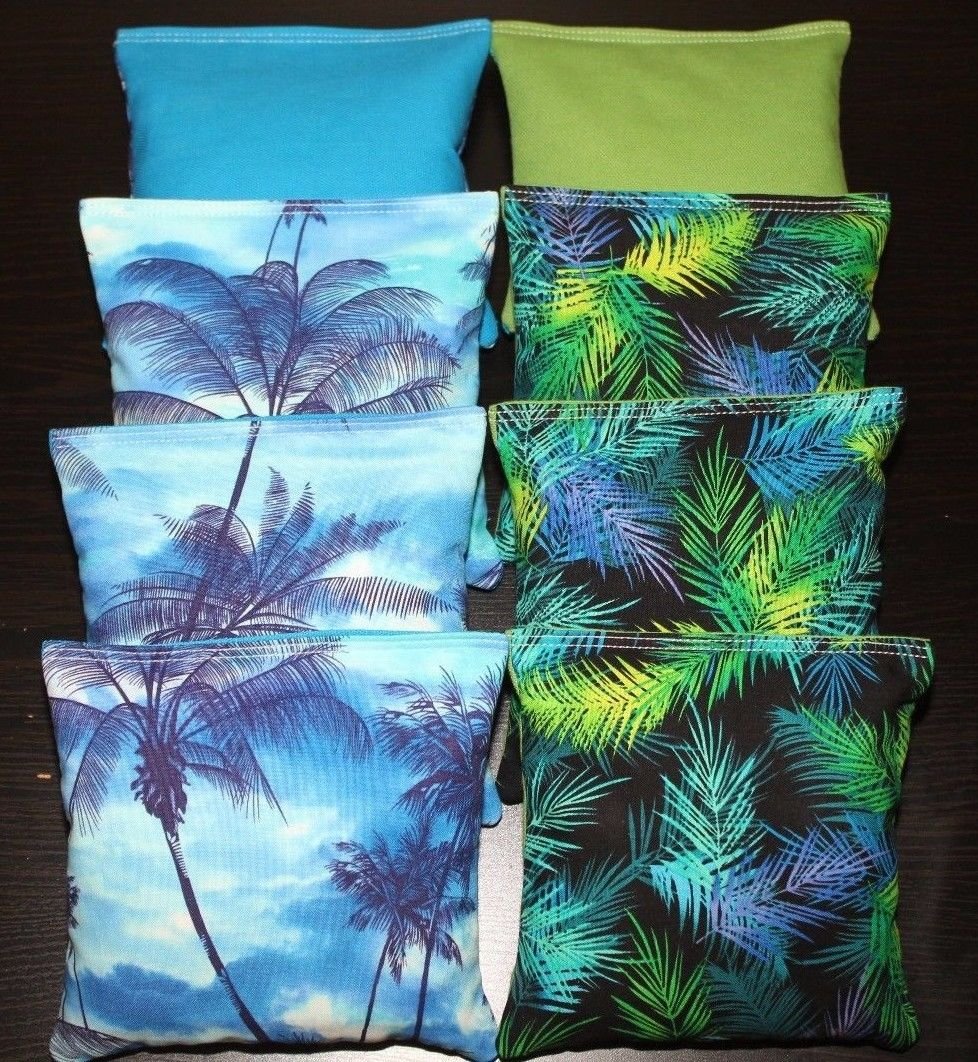 Tropical Island Paradise Beach Sand Palm Trees Set of 8 Cornhole Bean Bags Regulation