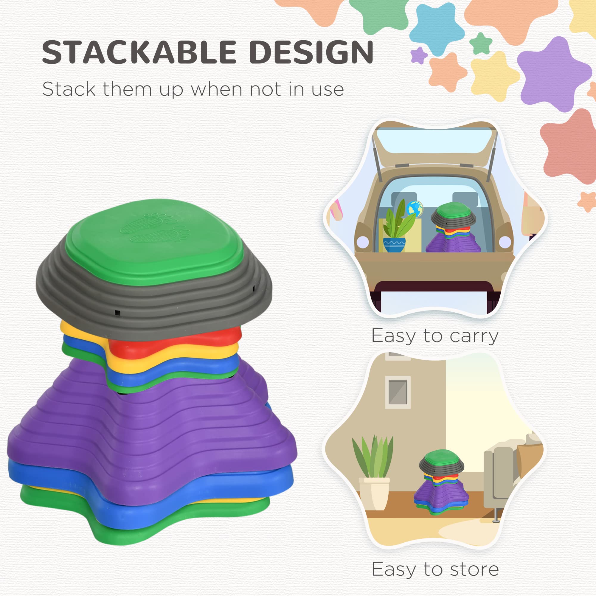 ZONEKIZ Piedras de paso para niños, 11 piedras de río de equilibrio para carrera de obstáculos, apilables, antideslizantes, forma de estrella de mar, juego sensorial para interiores y exteriores