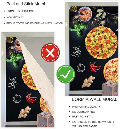 Miniatura 6 de Bormia Papel tapiz para pizza, pizzería, fondo de pizarra, papel tapiz grande para restaurante (no se pega ni se pega)