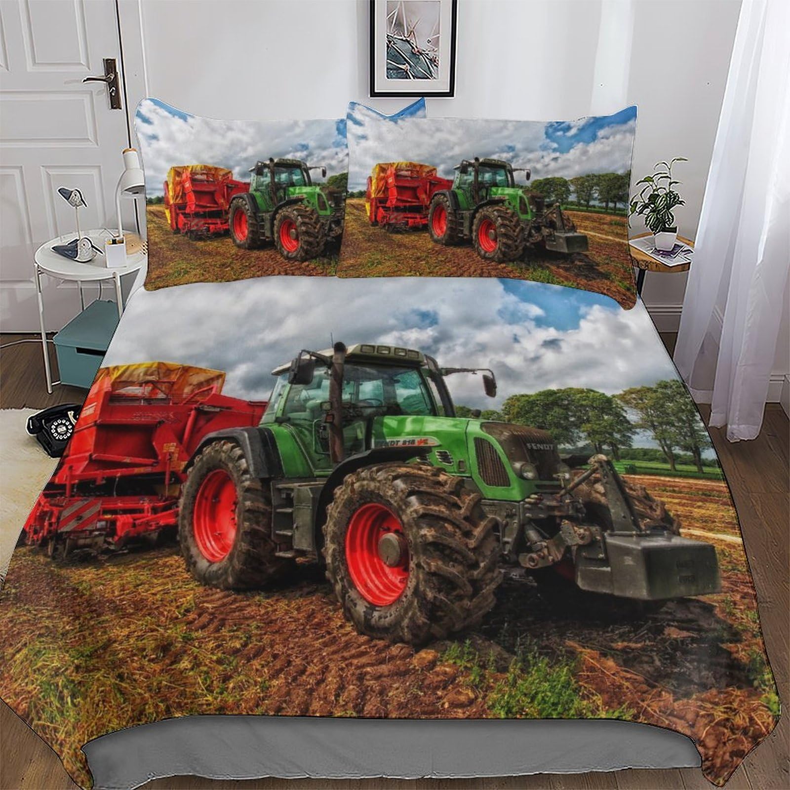 Tractor Duvet Cover Set Microfibre Soft Quilt Covers 2 Pieces Bedding Cover with Pillowcase For Boys, Girls And Teenagers Single(135x200cm)