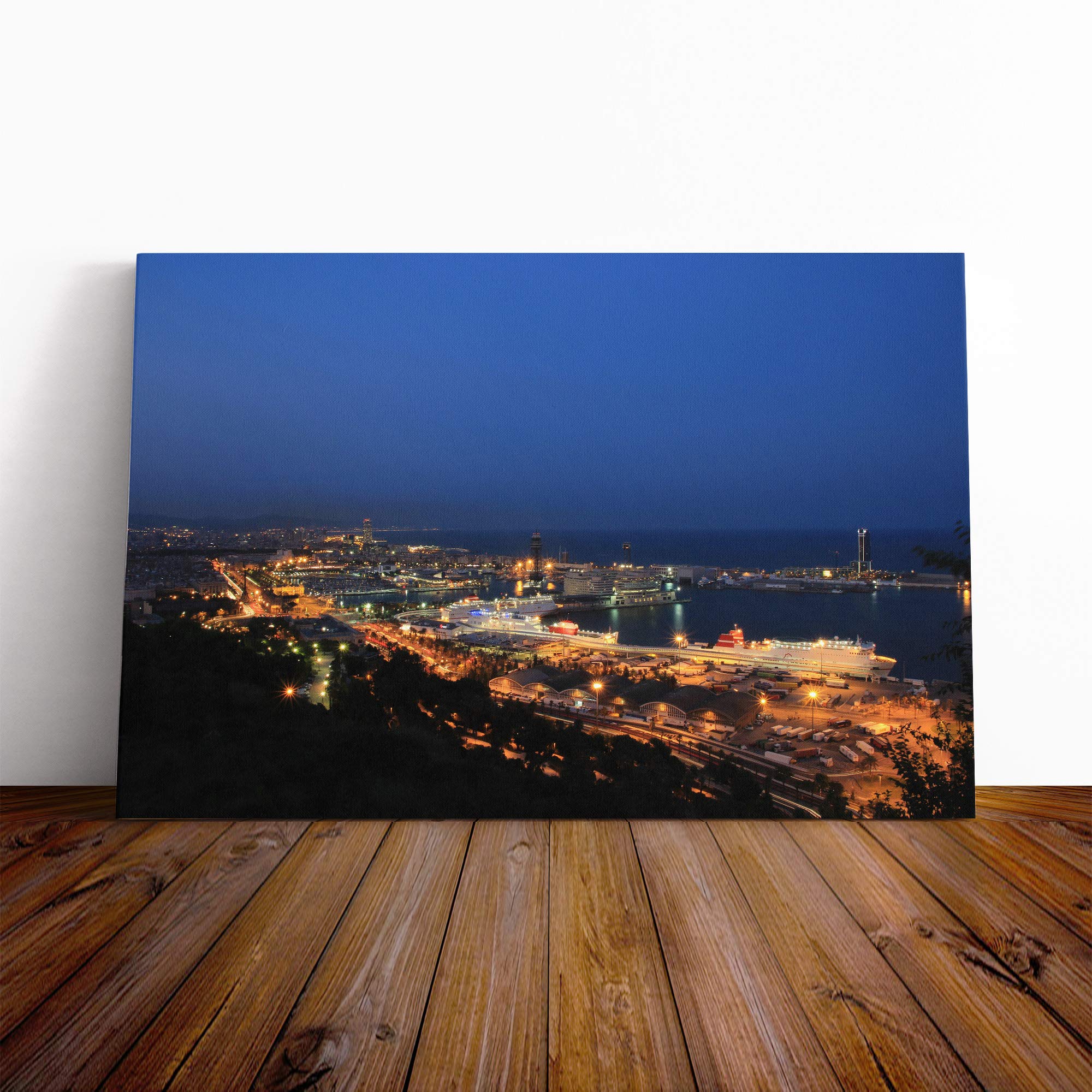 Barcelona Spain Skyline Canvas Print | Gallery Wrapped 30mm Frame Wall Art | 24x16 inches | Ready to Hang | Modern Cityscape Picture | Living Room Bedroom Lounge Office