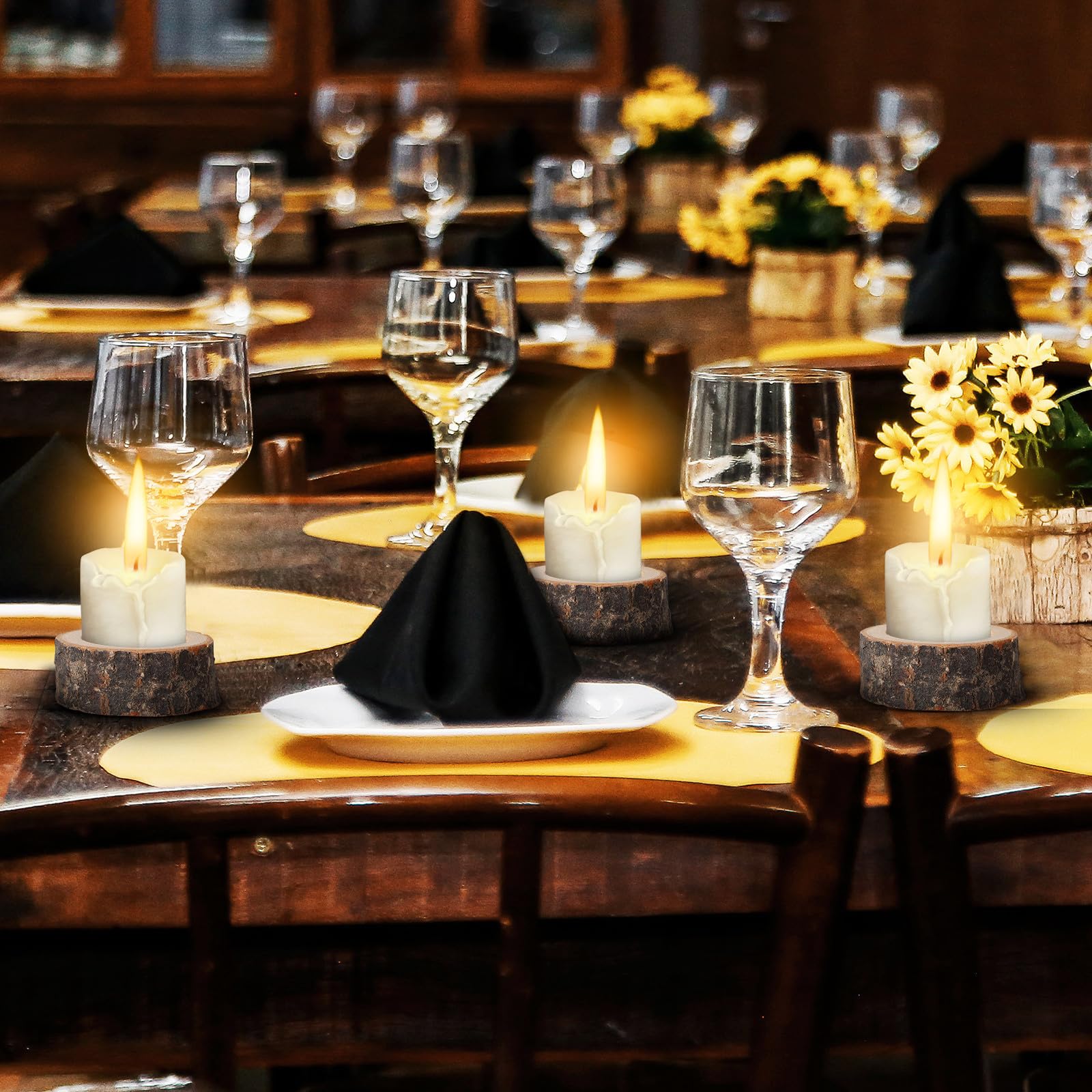 Garneck 24 Piezas Portavelas de Madera Rústica Candelabro Estable y Versátil para Velas de Té Adecuado para Mesas de Comedor y Café, Decoración Natural para Eventos
