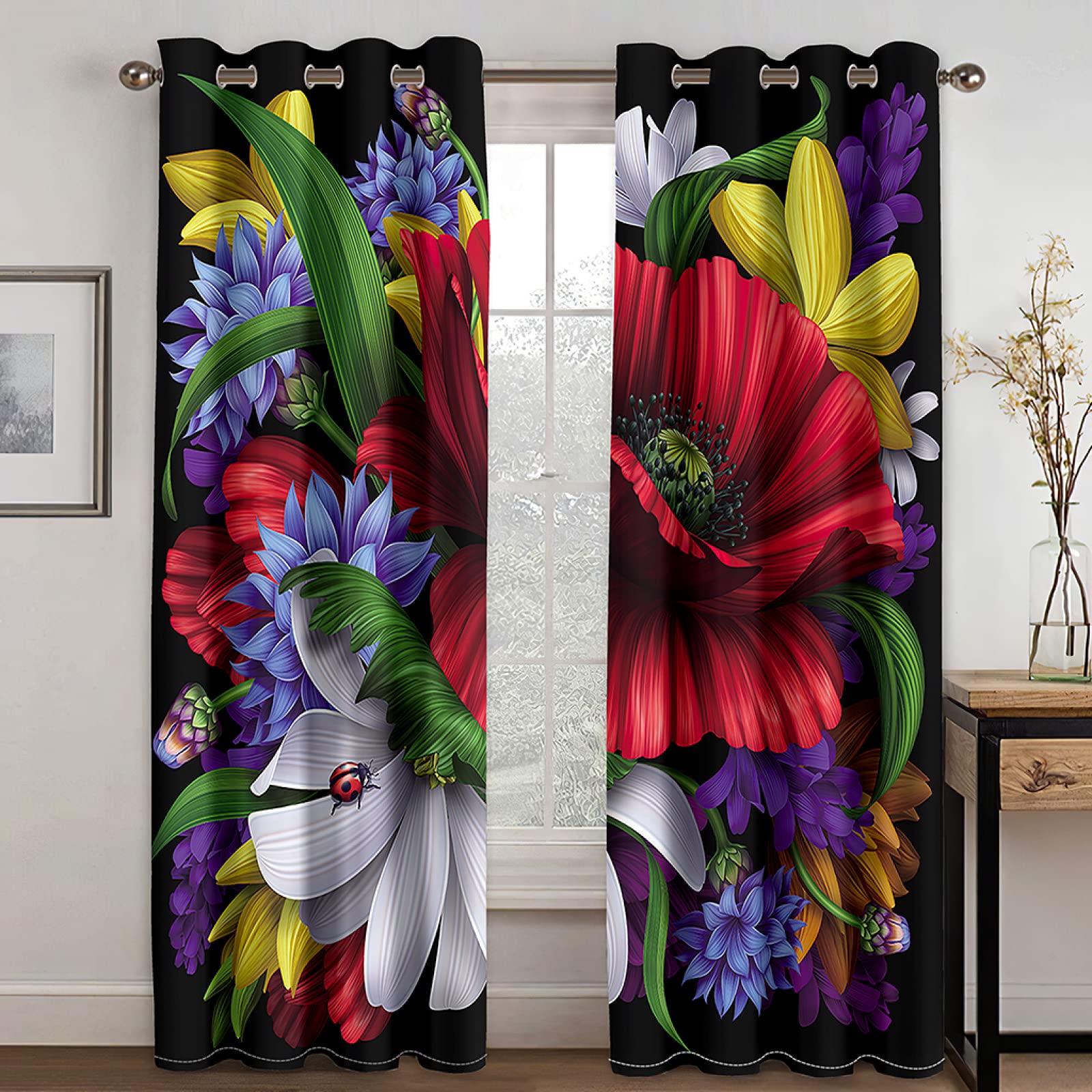 Vorhang Blickdicht Verdunklungsvorhänge Gardienen 2-SetBlume 150x166cm