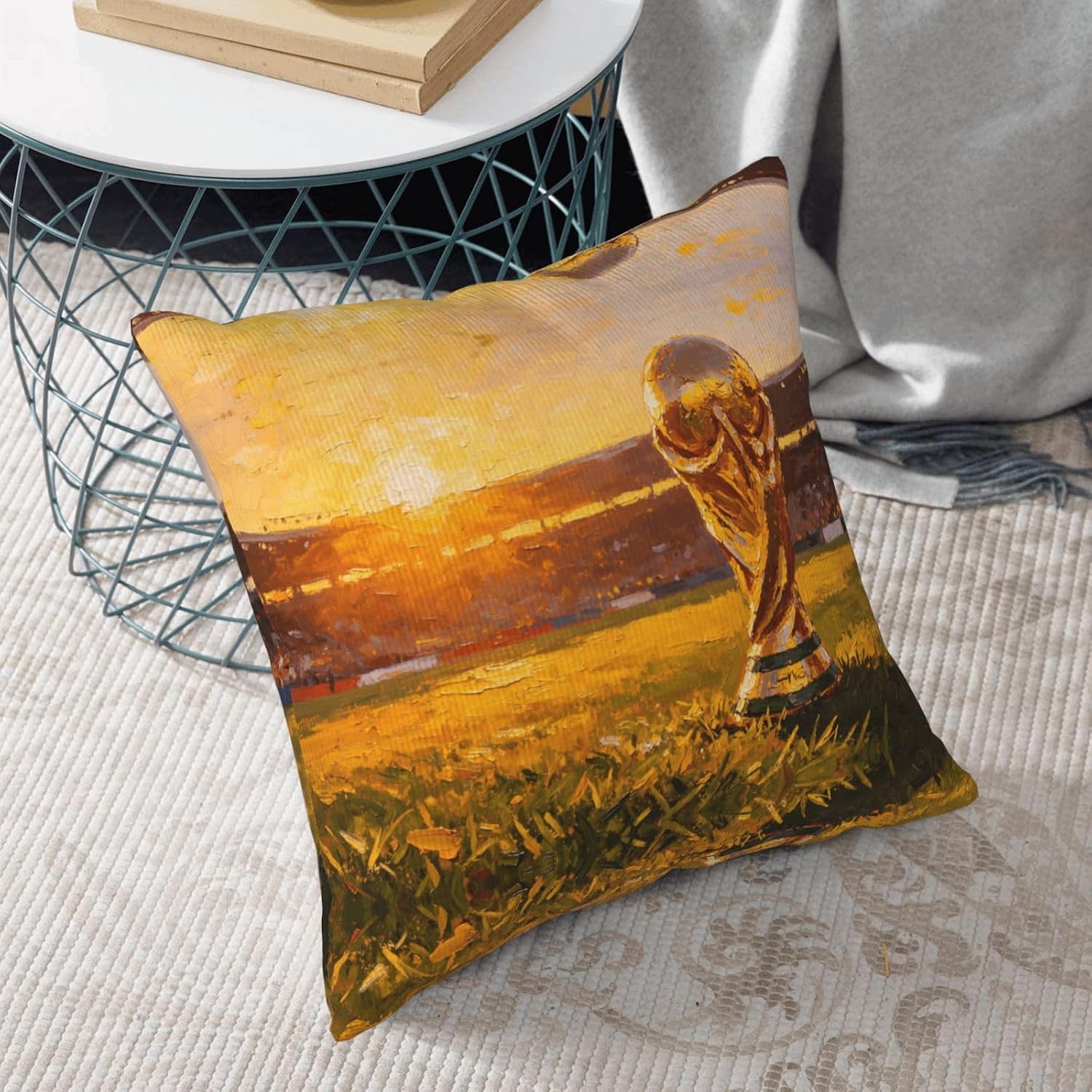 Stadium Sunset Print Corduroy Throw Pillow with Invisible Zipper Closure for Living Room, Couch and Bed