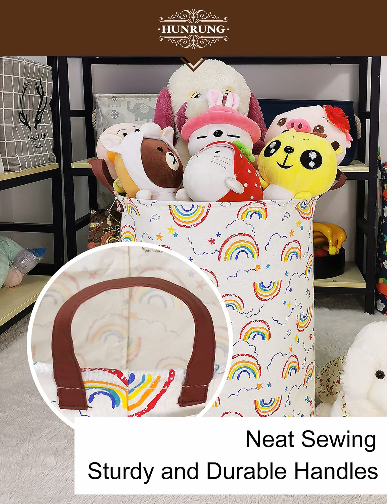 Laudry Hamper, Large Canvas Fabric Lightweight Storage Basket Toy Organizer Sporty Clothes Collapsible Waterrepeat for College Dorms,Bedroom，Bagno (circolare arcobaleno)