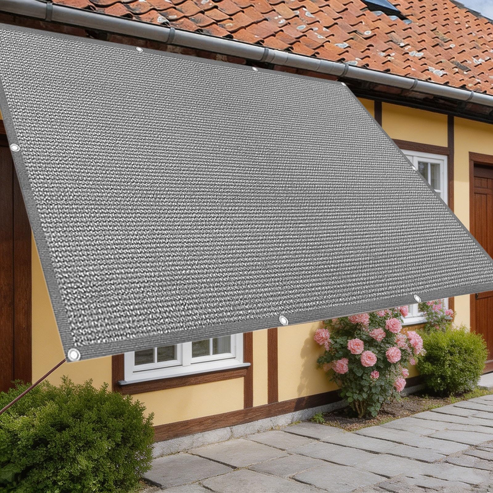 Prostokątny Żagiel Przeciwsłoneczny 2.1 x 4 m HDPE Ochrona Przeciwsłoneczna I UV Oddychający Kształt Prostokąta Ekran Ochronny Do Ogrodzenia Do Ogrodu, Szary