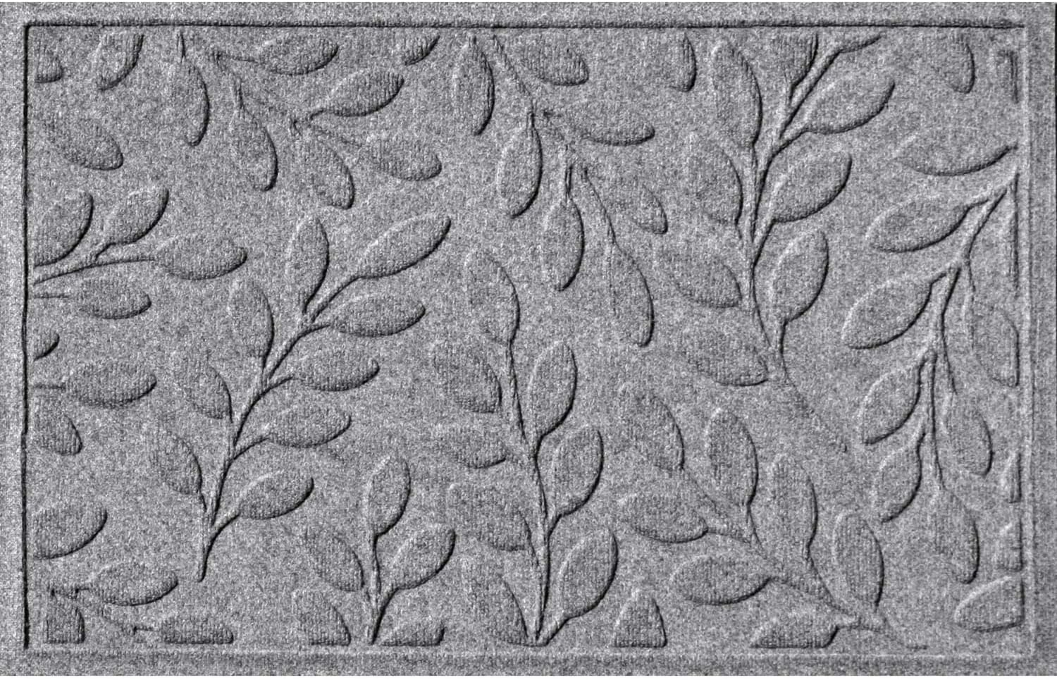 WaterHog Welcome Mat for Indoor/Outdoor, 2’ x 3’, Made in USA, Durable & Water-Resistant, Dirt Trapping Mat, Decorative Front Door and Entryway Rug, Brittney Leaf Design, Medium Grey