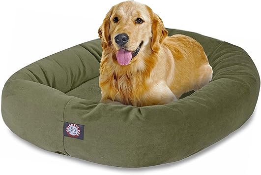 Majestic Pet 40 Inch Suede Calming Dog Bed Washable 40x29x9 (Inch) – Cozy Soft Round Donut Dog Bed with Spine Support for Dog