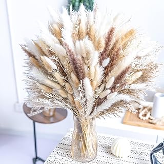 180PCS Natural Pampas Grass Mix Bouquet | Dried Pampas Bouquet for Wedding Boho Flowers Home Table Decor Desk Decor, Rusti...
