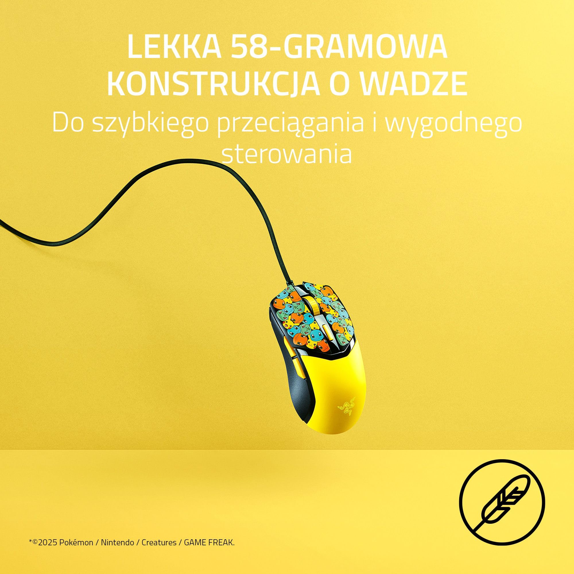 Razer Cobra Pokémon Edition - lekka przewodowa mysz do gier - czujnik 8500 DPI - 58 g - optyczne przełączniki myszy 3th generacji - podświetlenie Chroma - kabel Speedflex | Pokémon Kanto