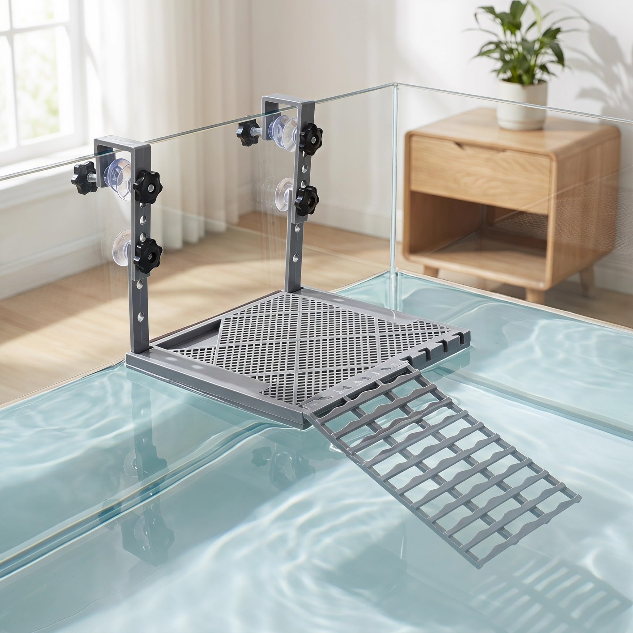 Kisangel Plataforma Flotante para Que Las Tortugas tomen el Sol con rampa para acuarios, Plataforma de plástico para Reptiles con Ganchos para Accesorios de terrarios de Tortugas