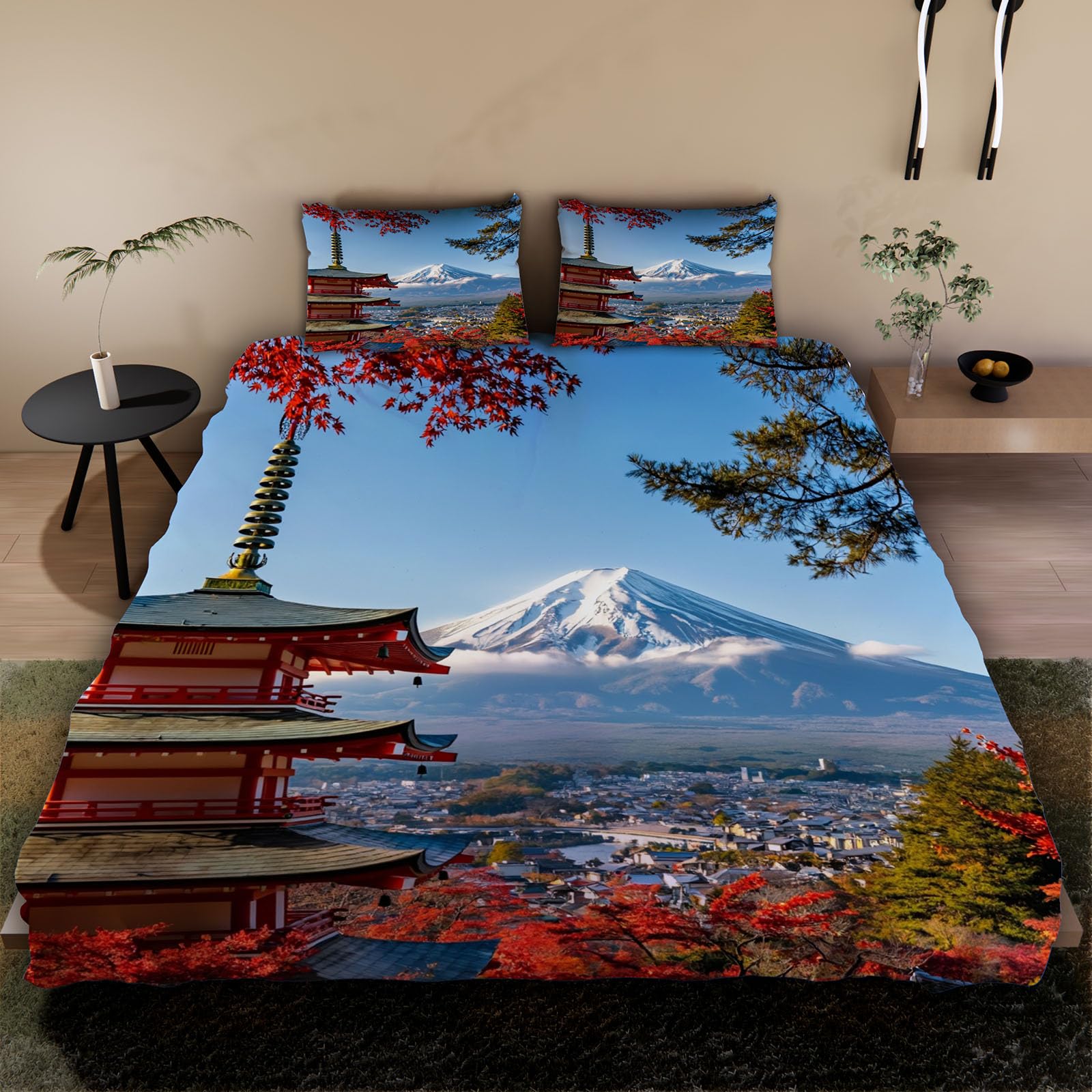 Wendebettwäsche Japan Stil 135x200 4tlg mit 2 Kissenbezug 80x80（6-15）