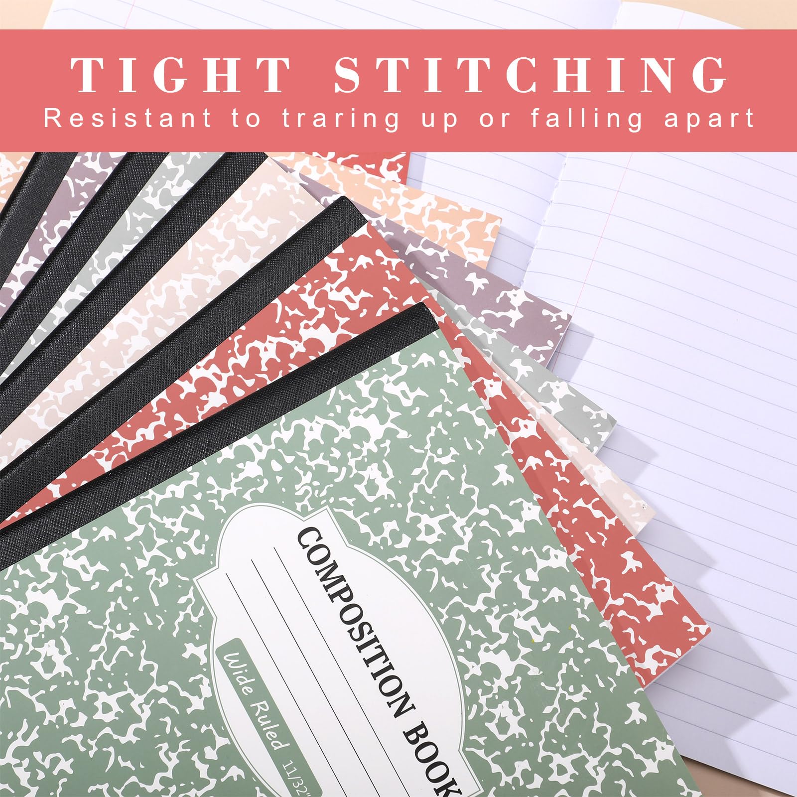 Colarr Paquete de 8 cuadernos de composición de 9.75 x 7.5 pulgadas de ancho con rayas de papel de mármol, varios colores divertidos, cuaderno de oficina y escuela, tapa dura, encuadernación cosida